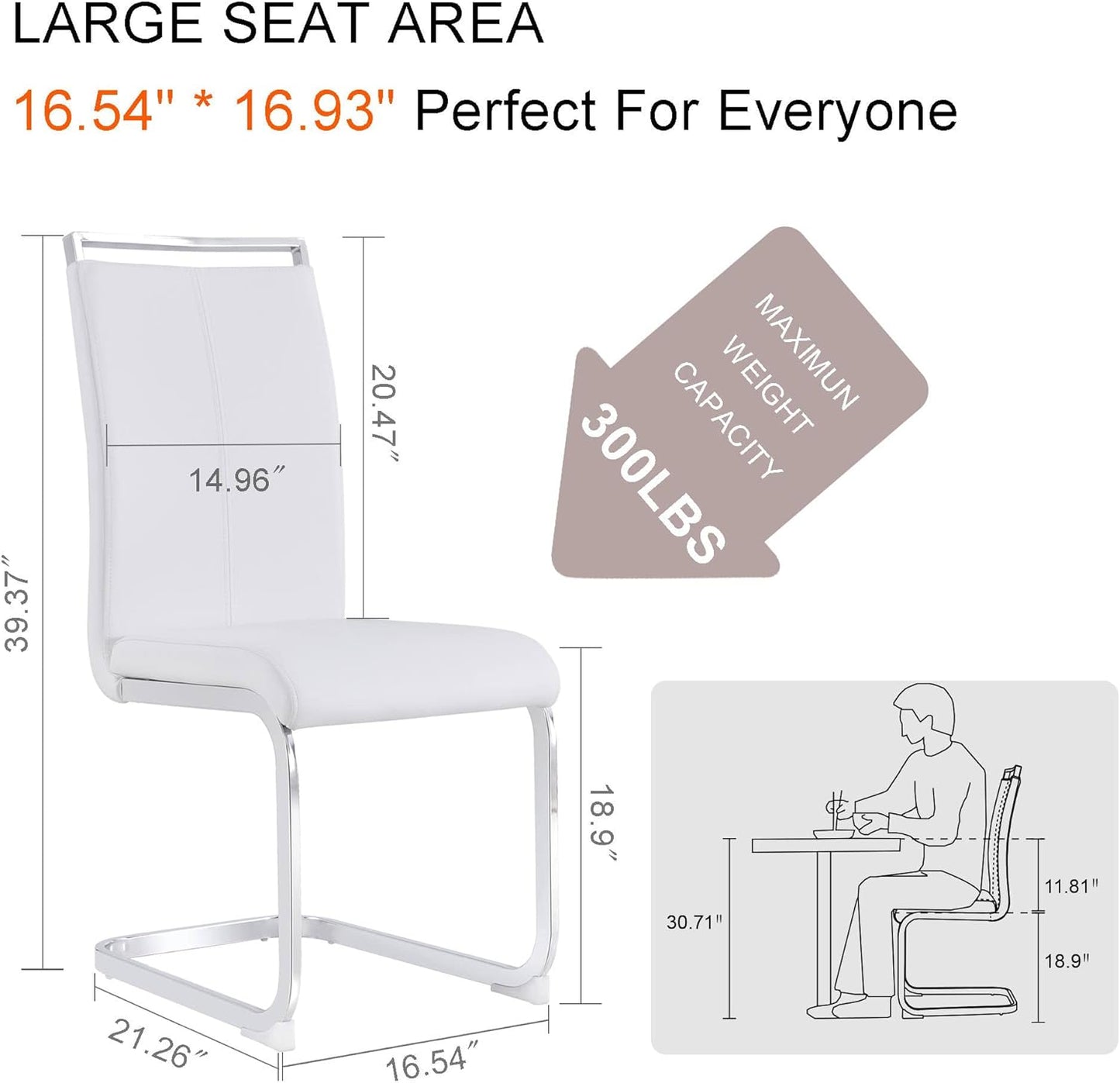 Dining Chairs Set, Kitchen Modern Metal Chairs with Faux Leather Padded Seat High Back and Sturdy Chrome Legs, Chairs for Dining Room (White-1, Set of 4)