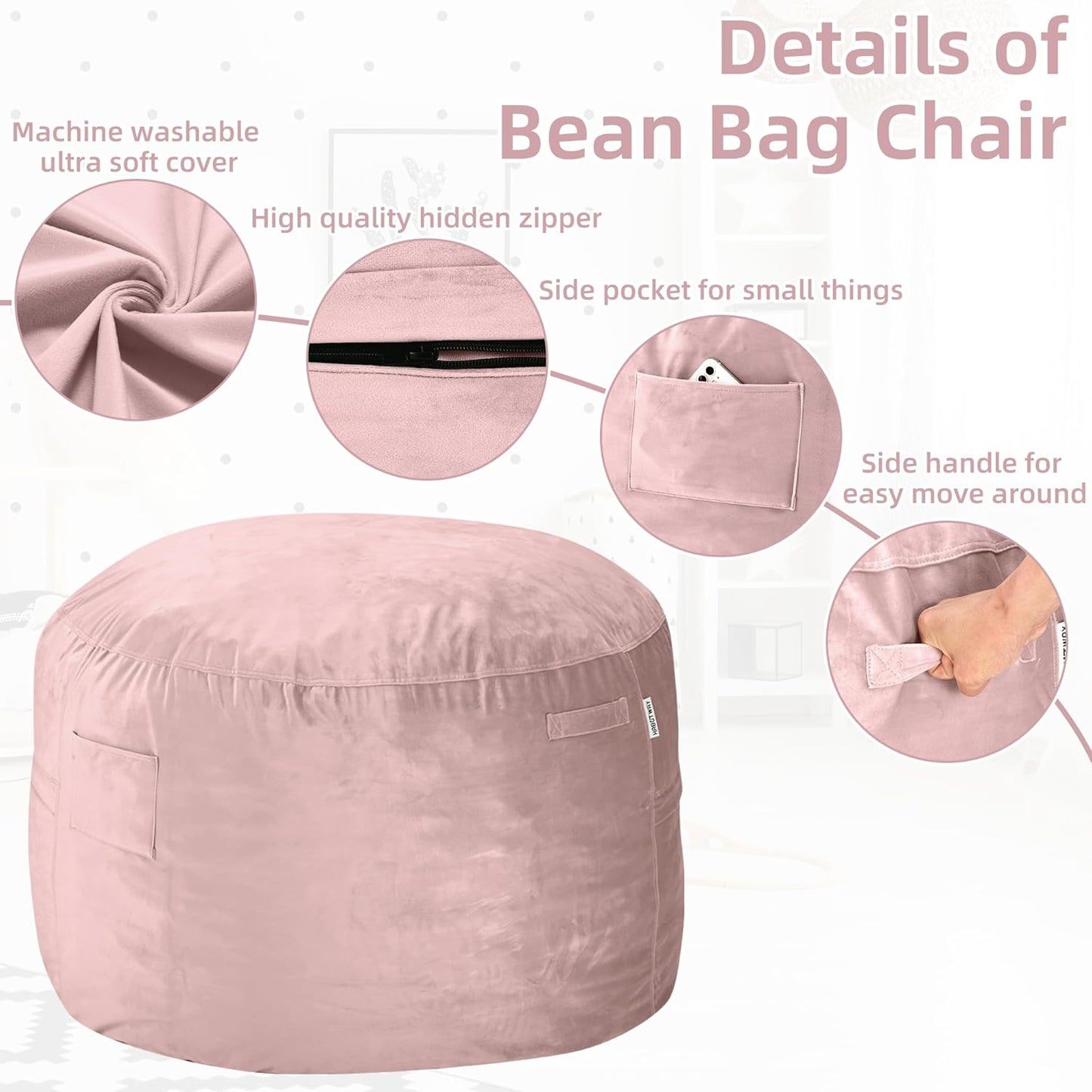 HABUTWAY Bean Bag Chair: Giant 4' Memory Foam Furniture Bean Bag Chairs for Adults with Microfiber Cover 4Ft (Pink)