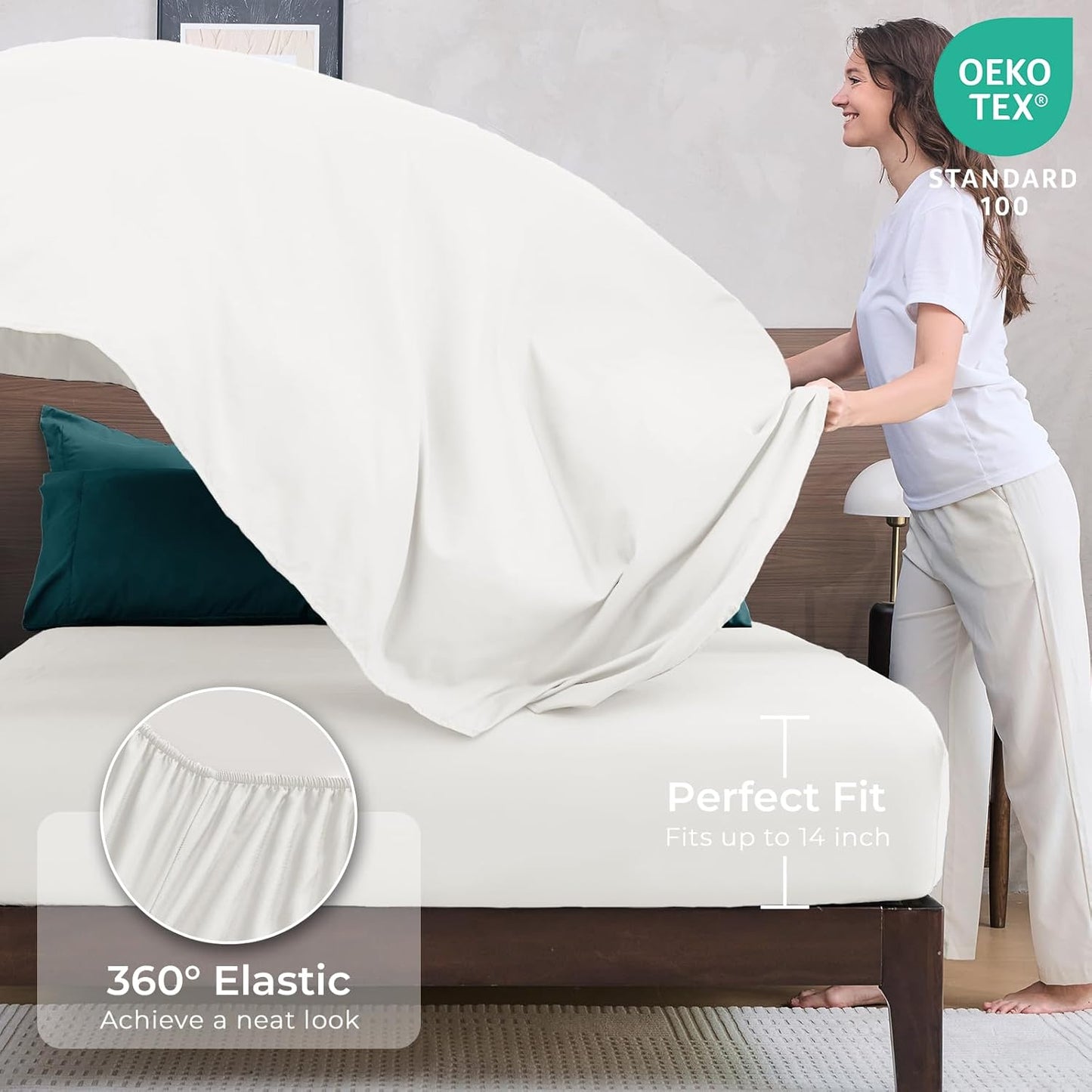HEVUMYI Queen Comforter Set - 7-Piece All Season Bed in a Bag Queen, Ultra Soft Bedding Set with Comforter, Flat Sheet, Fitted Sheet, Pillowcases, Pillow Shams, Peacock Blue & Ivory