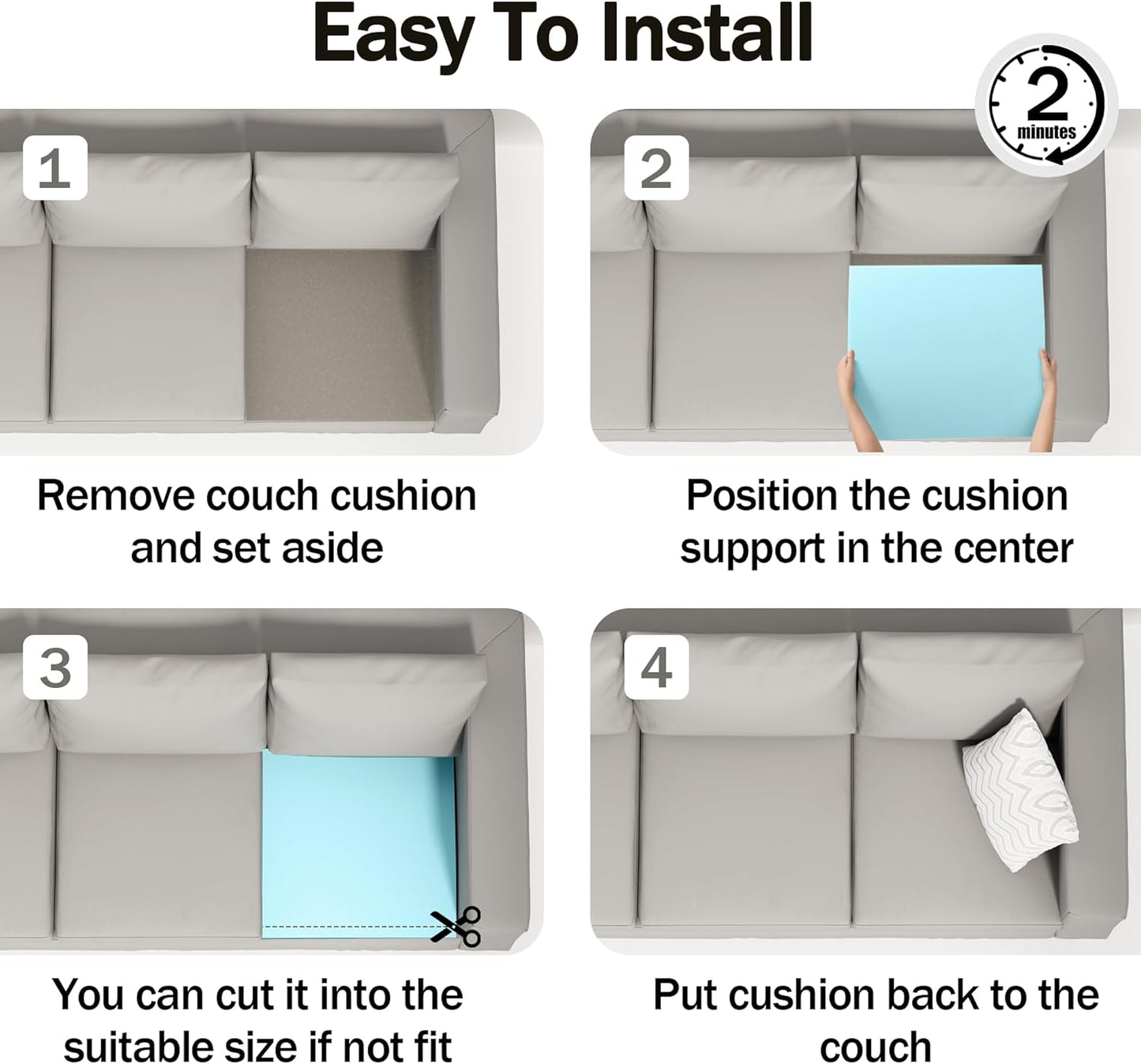 Tromlycs Couch Cushion Support for Sagging Cushions Sofa Seat Support Under Arched Foam Sag Repair 24x24 inch Blue, Set of 3