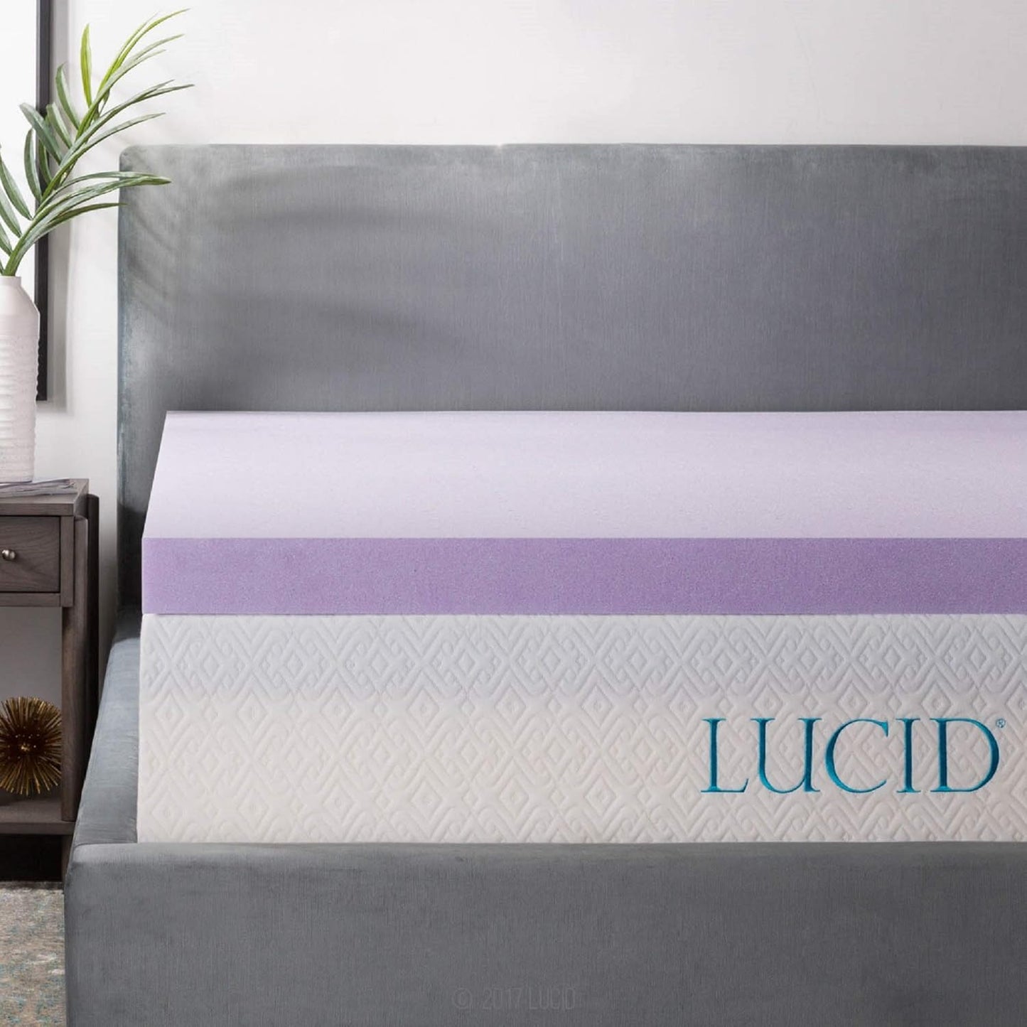 Lucid 3 Inch Lavender Infused Memory Foam Mattress Topper - Ventilated Design – Pressure Relieving Bed Topper - Mattress Pad – CertiPur Certified - California King Size
