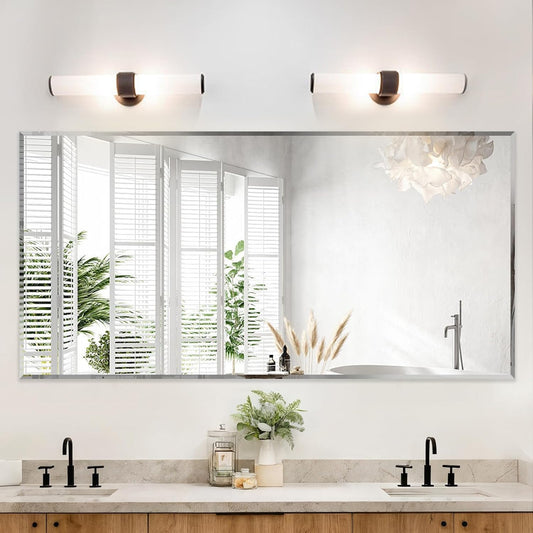 Frameless Beveled Edge Bathroom Mirror 36x72 Inch Rectangle Wall Mirror Explosion Proof and Shatterproof Bathroom Vanity Mirror Wall Mounted Hang Firmly (Horizontal or Vertical)