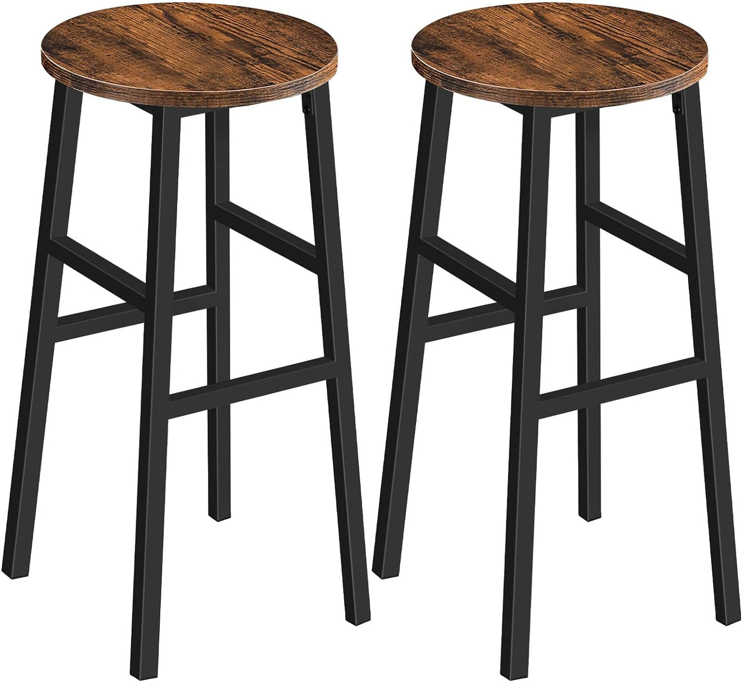 Bar Stools, Set of 2 Round Bar Chairs with Footrest, 28 Inch Kitchen Breakfast Bar Chairs, Industrial Bar Stools, Easy Assembly, for Dining Room, Kitchen, Rustic Brown BAHR02701