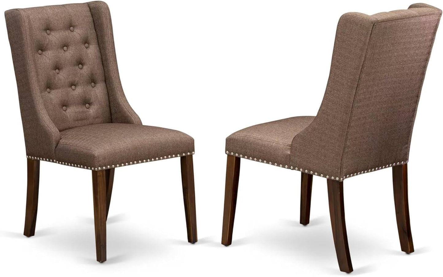 I3FO5-50N-18 - 5-Pc Mid Century Dining Set Consist of A Mid Century Table and 4 Brown Polyester Fabric Chairs with Button Tufted Back, Antique Walnut