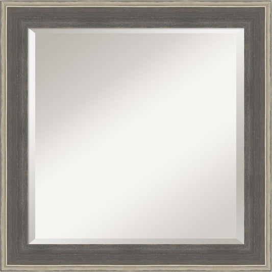 Amanti Art Grey Wall Mirror 25x25 Cottage Grey Silver Square Bathroom Mirror for Wall Decor Living Room, Medium Casual Wood Frame, Hangs Horizonally and Vertically, Bathroom Decor, Beveled Edge