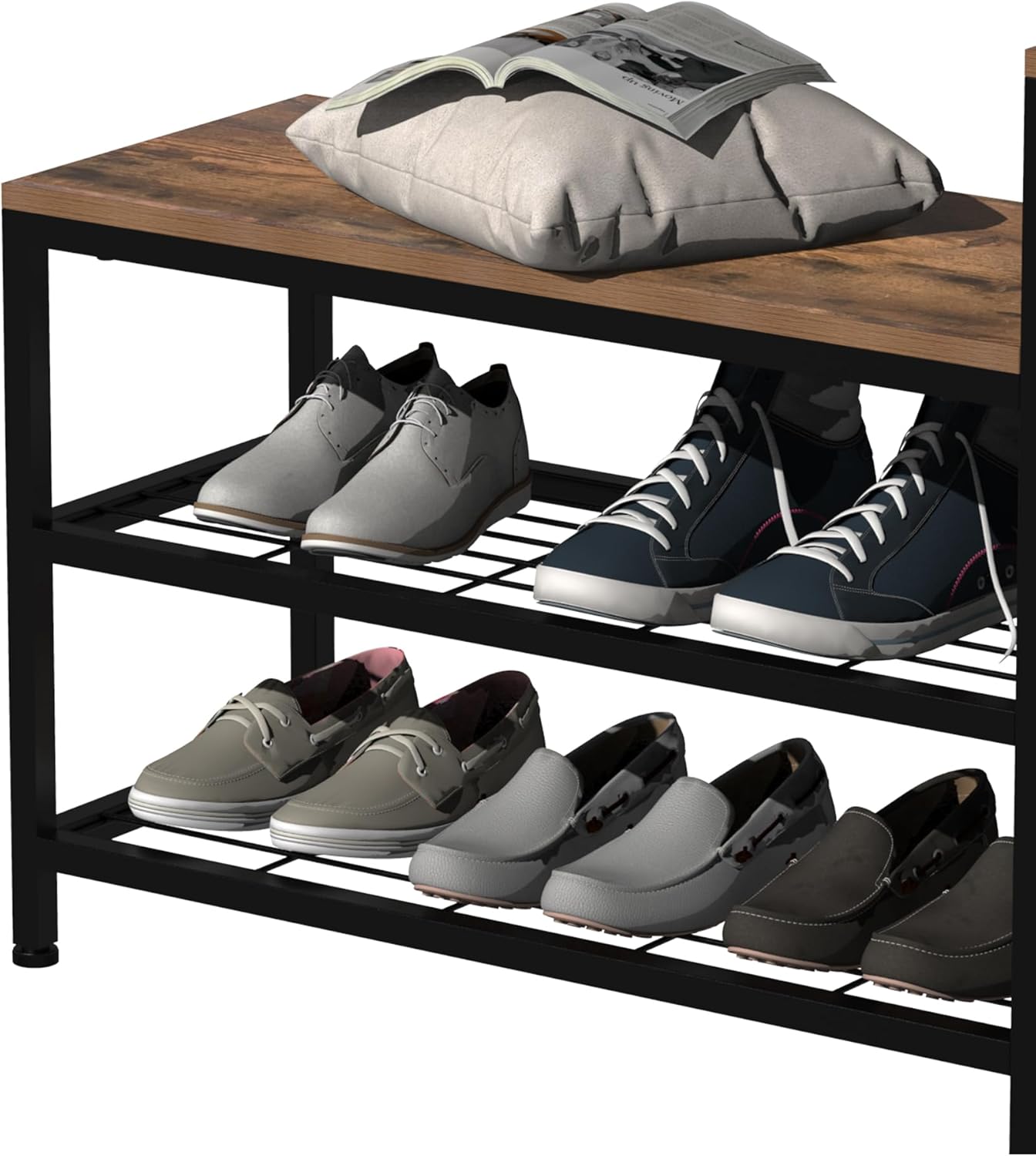 EXOTICA 3-Tier Shoe Storage Bench Industrial Entryway Shoe Rack with 4 Drawers and Seating Shoe Shelf Storage Cabinet for Hallway Front Door Doorway Living Room Mudroom Steel Frame