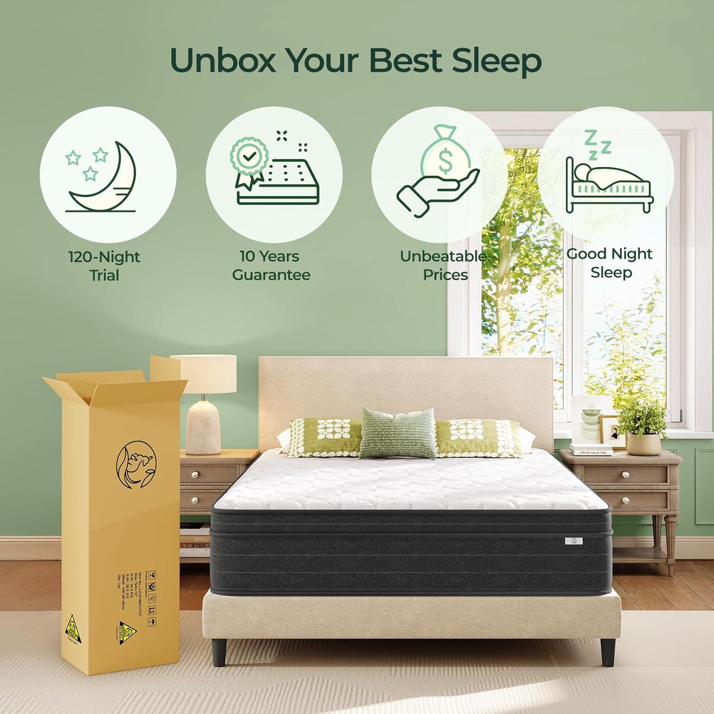 12 Inch King Size Mattress in a Box for Back Pain, Medium Firm Feel Fiberglass Free Hybrid Mattress with Individual Pocket Springs and Pressure-Relieving Memory Foam, 120-Night Trial