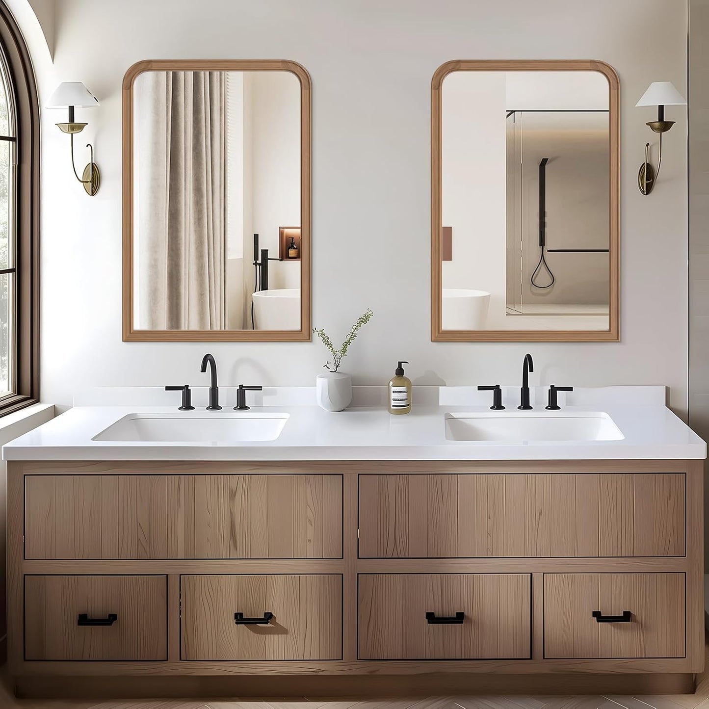 WallBeyond Wood Bathroom Mirrors for Wall Mounted, 24" x 36" Rustic Wood Frame Wall Mirrors Decorative for Living Room or Bedroom Vanity Mirror, Honey-Colored