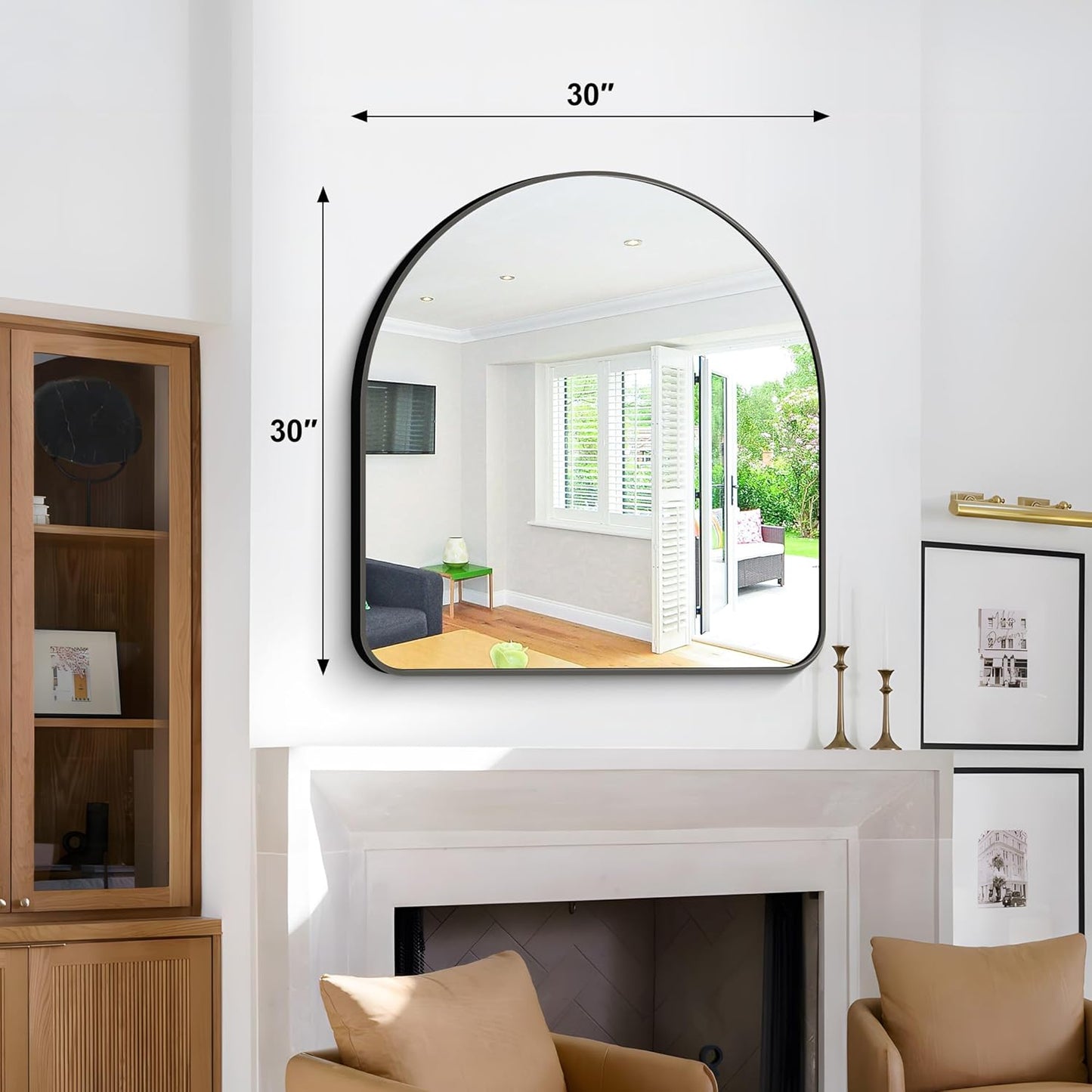 Arched Bathroom Mirror, 30"x30" Black Arched Mirror for Bathroom, Wall Mounted Mirror, Gold Vanity Wall Mirror Metal Frame for Bedroom, Entryway, Living Room, Vertically Hanging