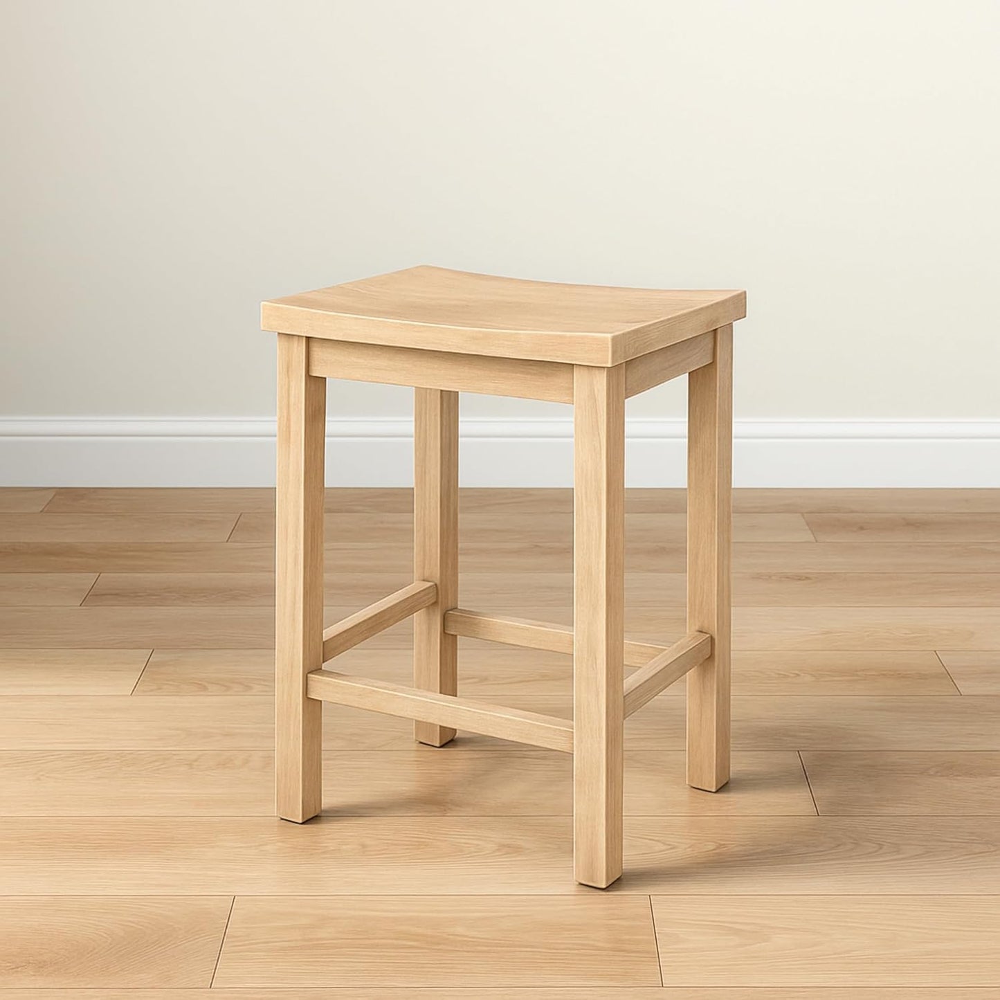 Grain & Grove Smith Collection Solid Wood Counter Height Bar Stool, 24-Inch Saddle Seat Backless Stool, Ideal for Kitchen Island, Dining, or Home Bar Seating, Blonde