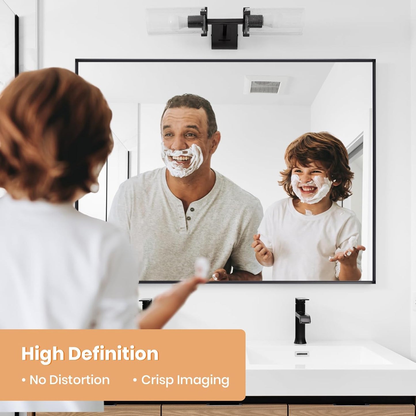 Melodieux Wall Vanity Bathroom Mirror for Over Sink, 30"x48" Rounded Rectangle Metal Deep Frame Wall Mounted Mirror Wall Decor for Living Room Hallway, Black