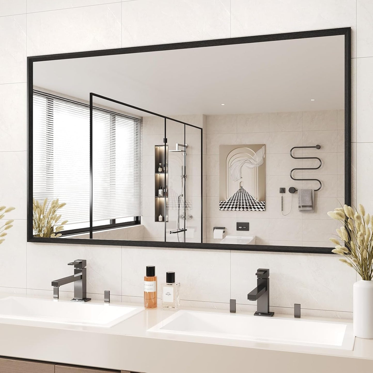 Rectangle Bathroom Mirror 60x36 Inch, Matte Black Framed, 4MM Tempered Glass, Anti-Rust, Wall-Mount Vanity Mirror for Bathroom & Bedroom, Hangs Horizontally or Vertically