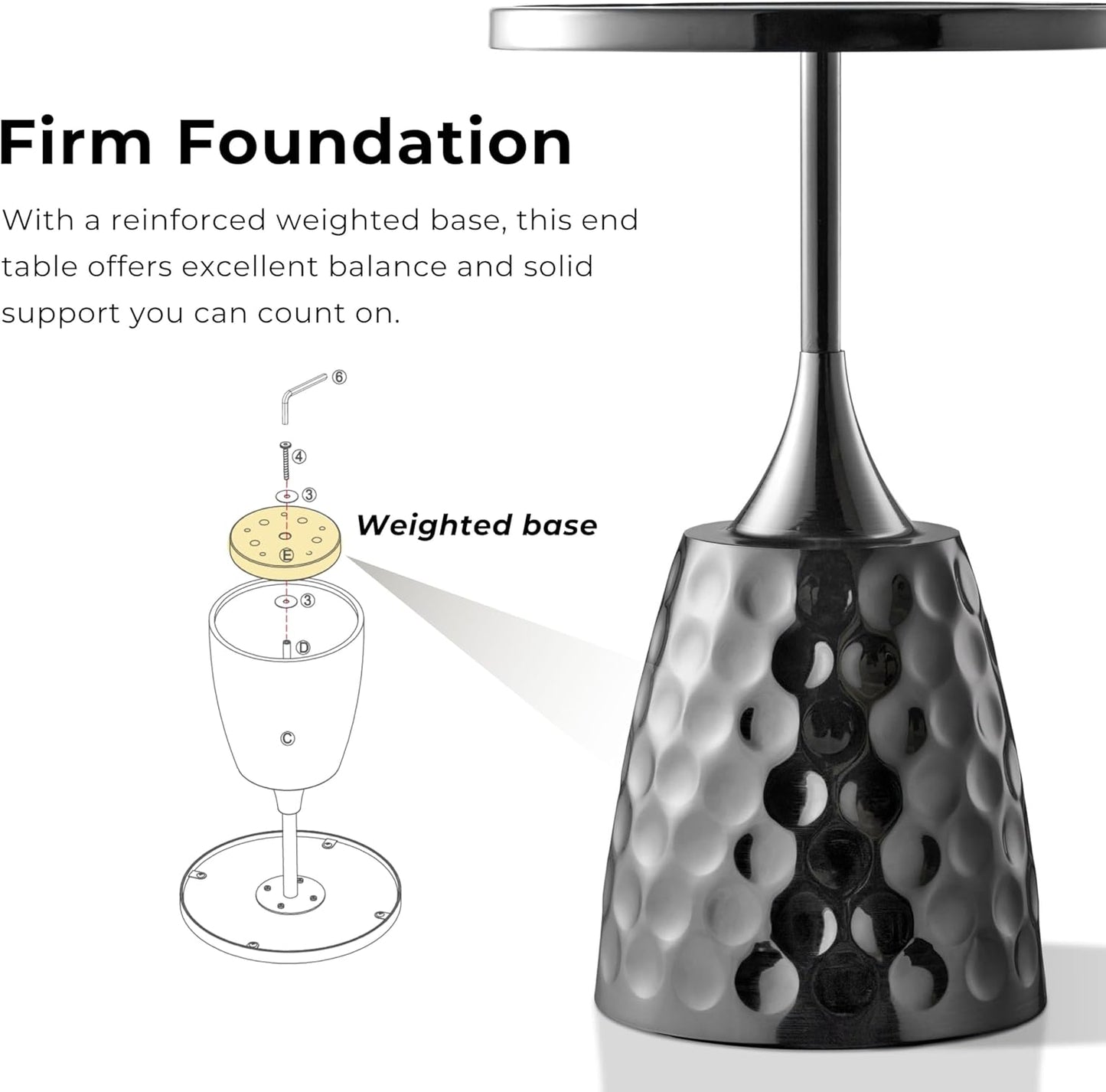 HOMES: Inside + Out Halric Modern 24" Tall Round End Table with Printed Tabletop and Iron Metal Base, Accent Furniture, Pedestal Stand for Living Room, Home Office, Black with Geometric Floral