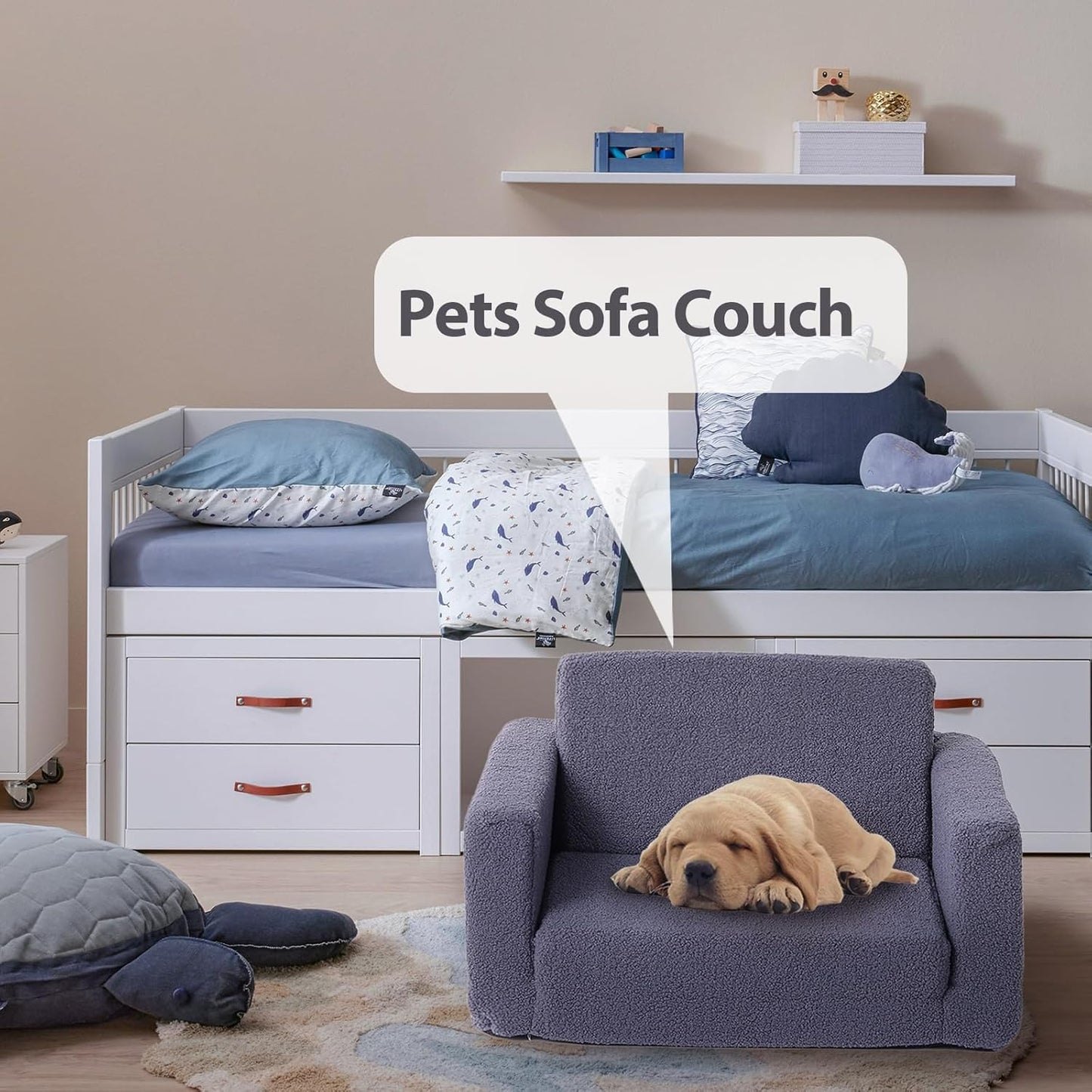 Tiita Kids Sofa, 2-in-1 Kid Chairs, Convertible Children Couch to Lounger, Flip Out Kids Chair, Toddler Armrest Chair Bed, Folding Children Play Sofa for Girl or Boy(Navy Blue)