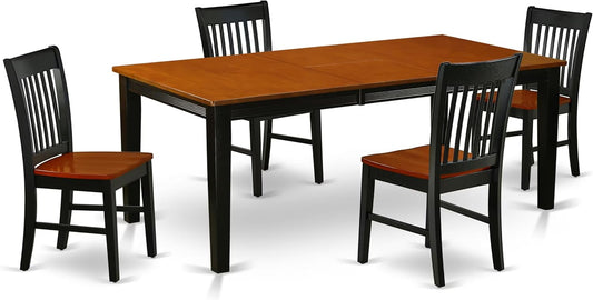 East West Furniture QUNO5-BCH-W 5 Piece Kitchen Table & Chairs Set Includes a Rectangle Dining Table with Butterfly Leaf and 4 Dining Room Chairs, 40x78 Inch, Black & Cherry