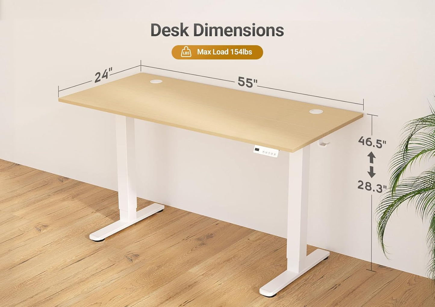 Seang Electric Standing Desk Adjustable Height, 55 x 24 Inch Sit Stand Desk with T-Shaped Frame, 3 Memory Presets & Cable Management for Home Office Computer Workstation, White Frame/Nature Top