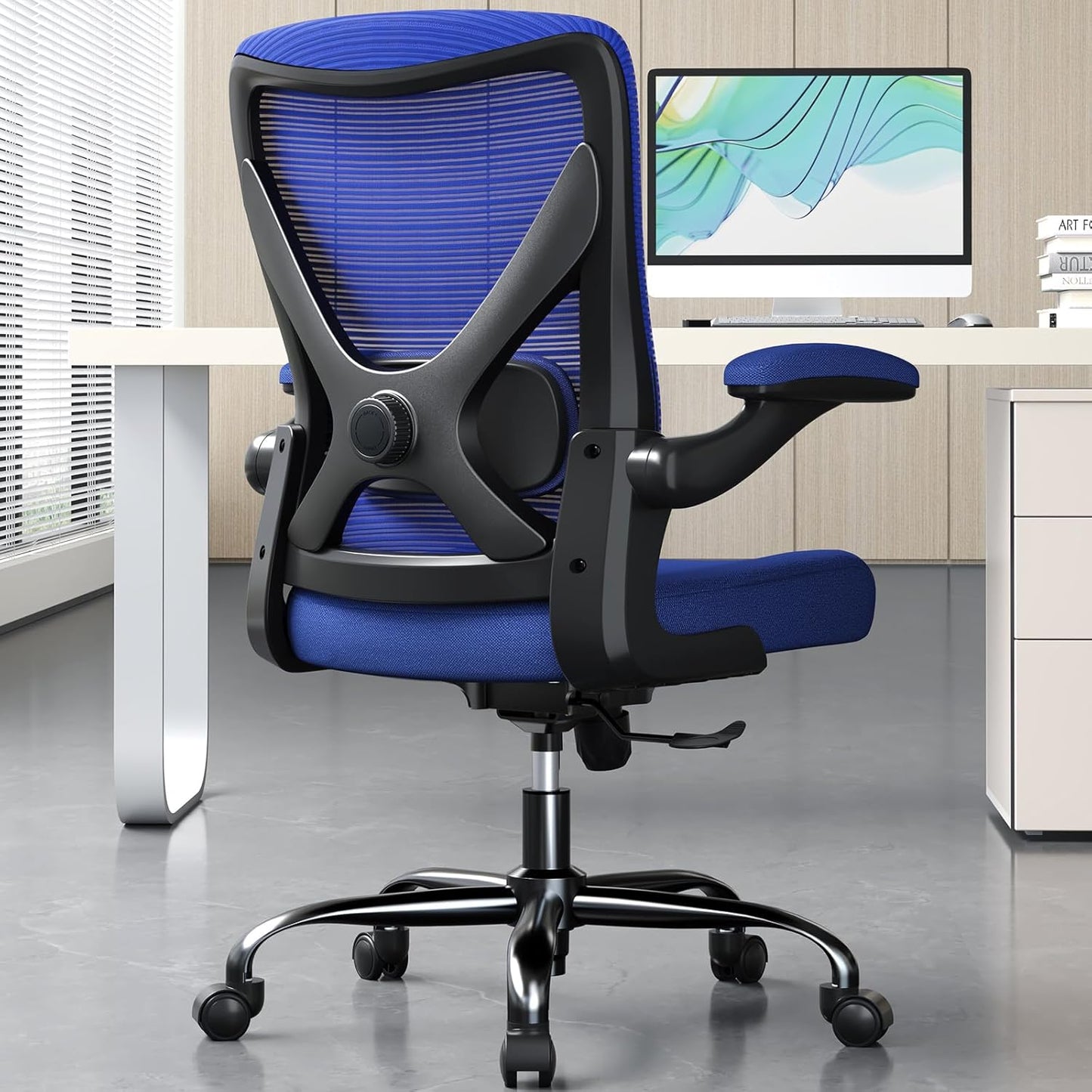 Ergonomic Office Chair - X-Shaped Computer Desk Chair Comfy, Gaming Chair, Office Chair with Lumbar Support, Mesh Office Chairs, Desk Chair for Long Hours(Black Blue)
