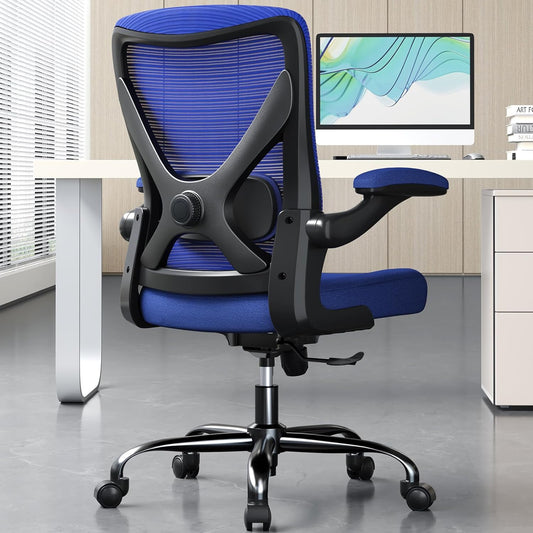 Ergonomic Office Chair - X-Shaped Computer Desk Chair Comfy, Gaming Chair, Office Chair with Lumbar Support, Mesh Office Chairs, Desk Chair for Long Hours(Black Blue)