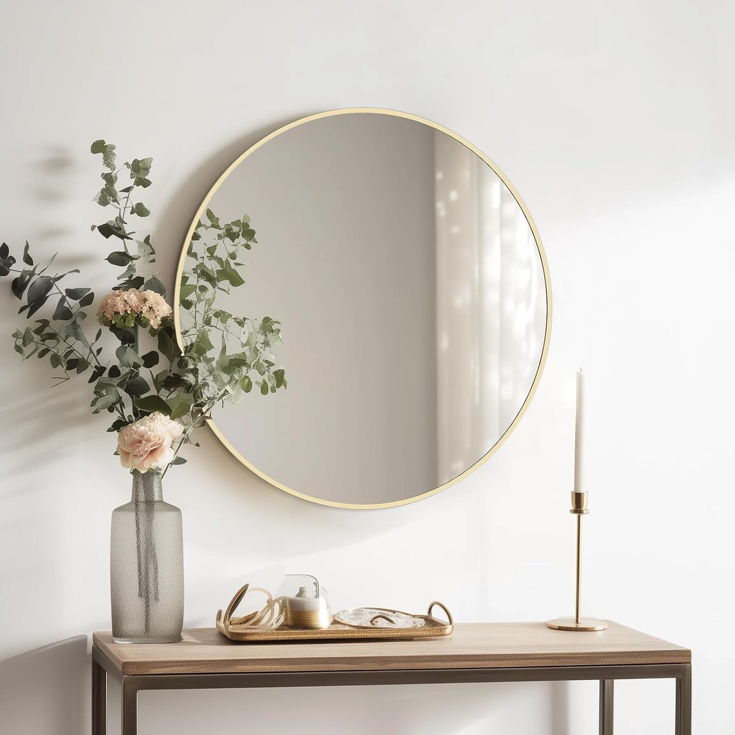 HOMECOOKIN Round Wall Mirror 24" Gold Circle Mirror for Bathroom with Metal Framed, Round Gold Mirror for Wall Decor, Vanity, Entryway Living Room
