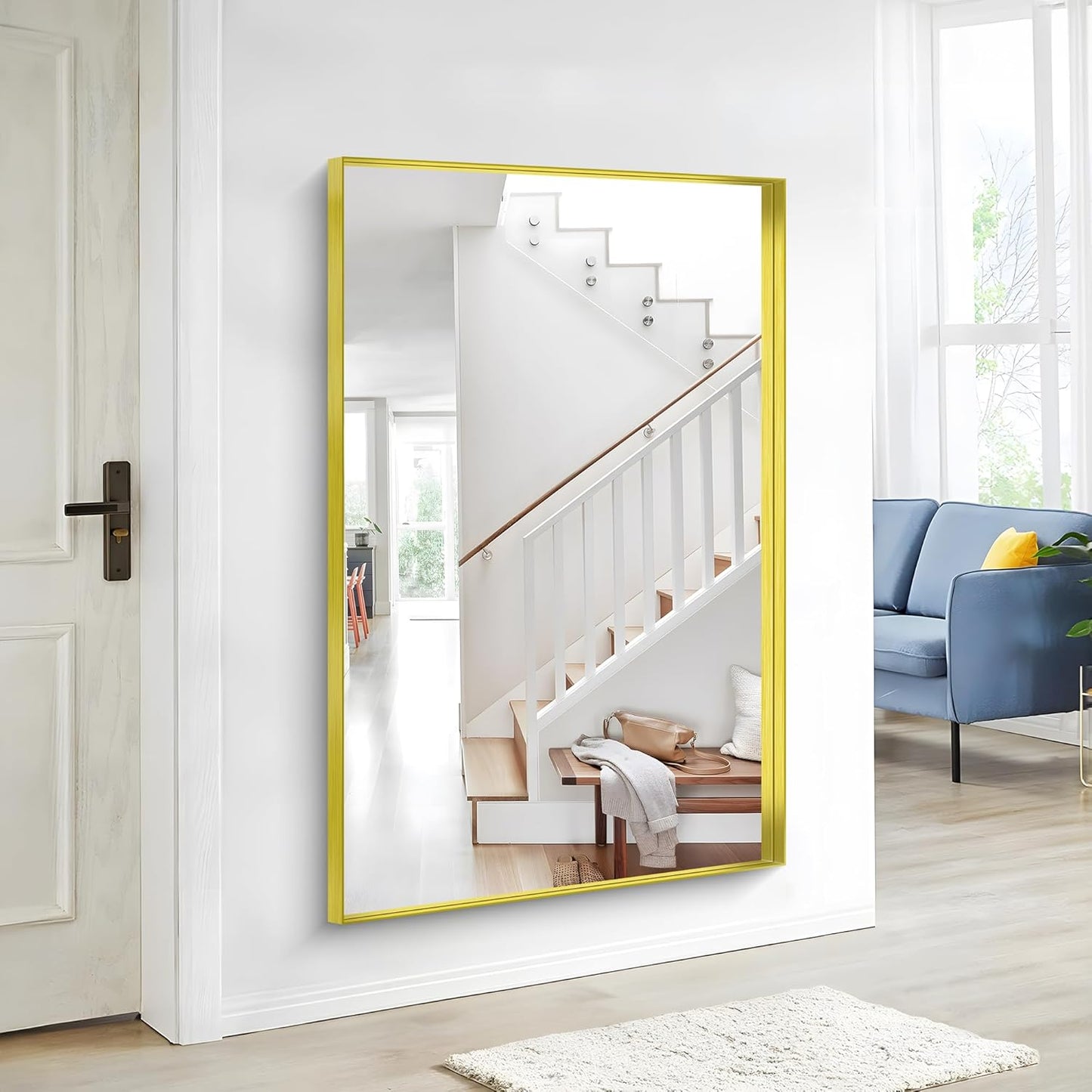 Gold Bathroom Mirror, 36x55 Inch Rectangular Deep Frame Mirror, Large Wall Mounted Bathroom Vanity Mirror Over Sink for Bedroom,Restroom, Living Room, Hangs Vertically or Horizontally