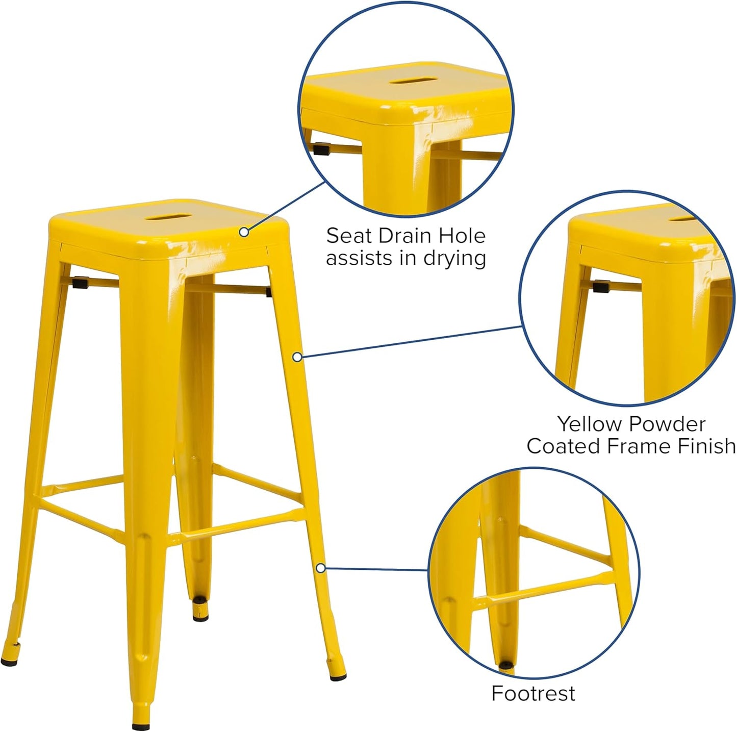 Flash Furniture Lily 4 Pack Commercial Grade 30" High Backless Yellow Metal Indoor-Outdoor Barstool with Square Seat