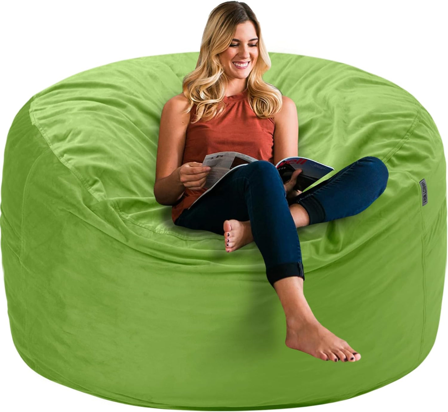 HABUTWAY Bean Bag Chair 3Ft Luxurious Velvet Ultra Soft Fur with High Rebound Memory Foam Bean Bag Chairs for Adults Plush Lazy Sofa with Fluffy Removable Sponge 3' (Lime)