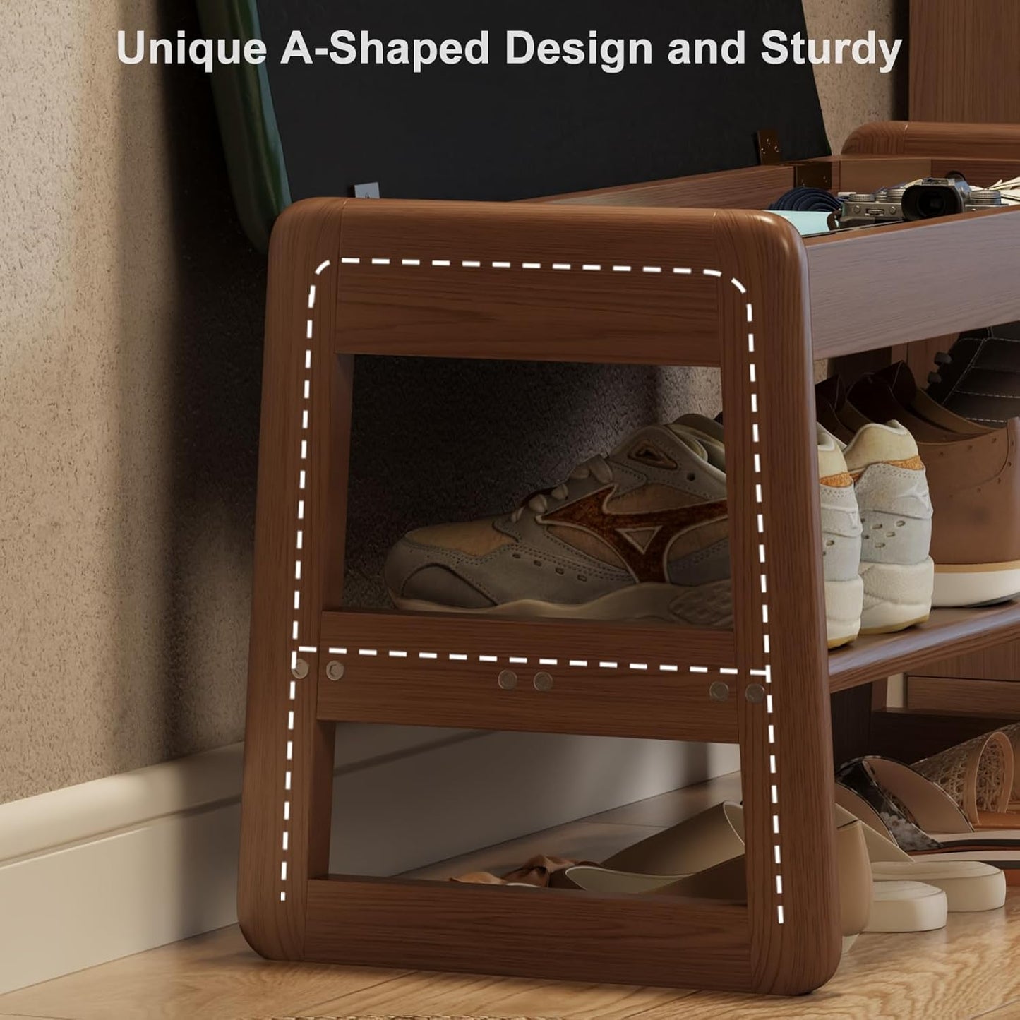 Shoe Rack Bench with Leather Cushion,2 Tiers Shoe Bench with Flip-Top Storage,Wood Shoe Rackh for Entryway,Hallway（Green,31.5"）