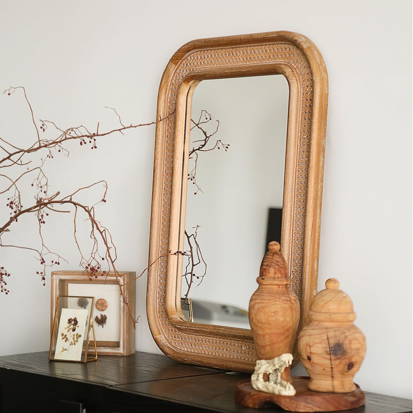 Micasso Rustic Wicker Wall Mirror: 30x22 in Purely Handmade Wooden Frame Rattan Mirror - Rectangular Shabby Chic Boho Bamboo Mirrors for Farmhouse/Bathroom/Bedroom/Living Room/Home Decor