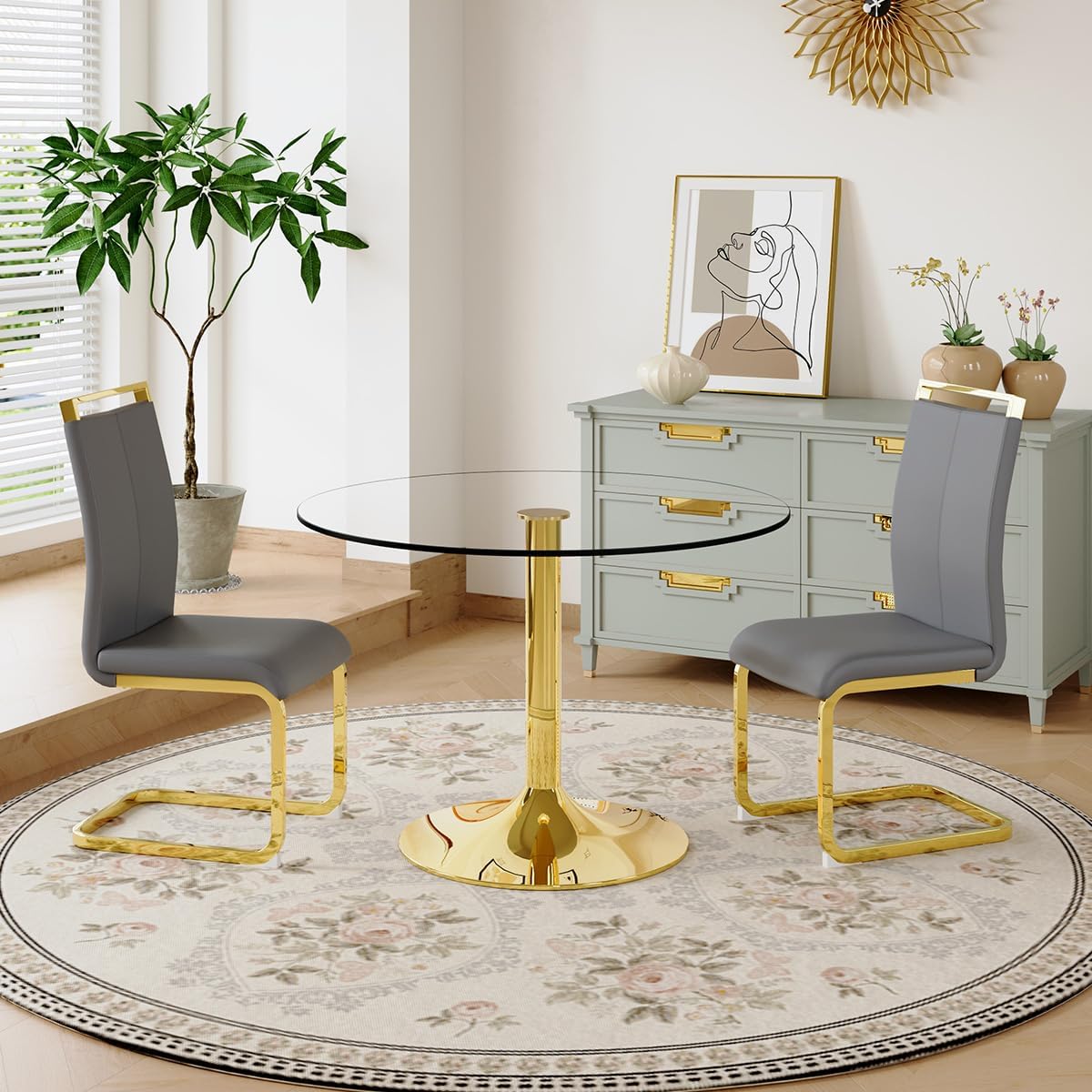 Dining Chairs Set of 2, Faux Leather Dining Chairs with Plated Chrome Metal Frame, Modern Kitchen Chairs Set with Padded Seat High Back for Dining Room, Kitchen Room, Living Room.