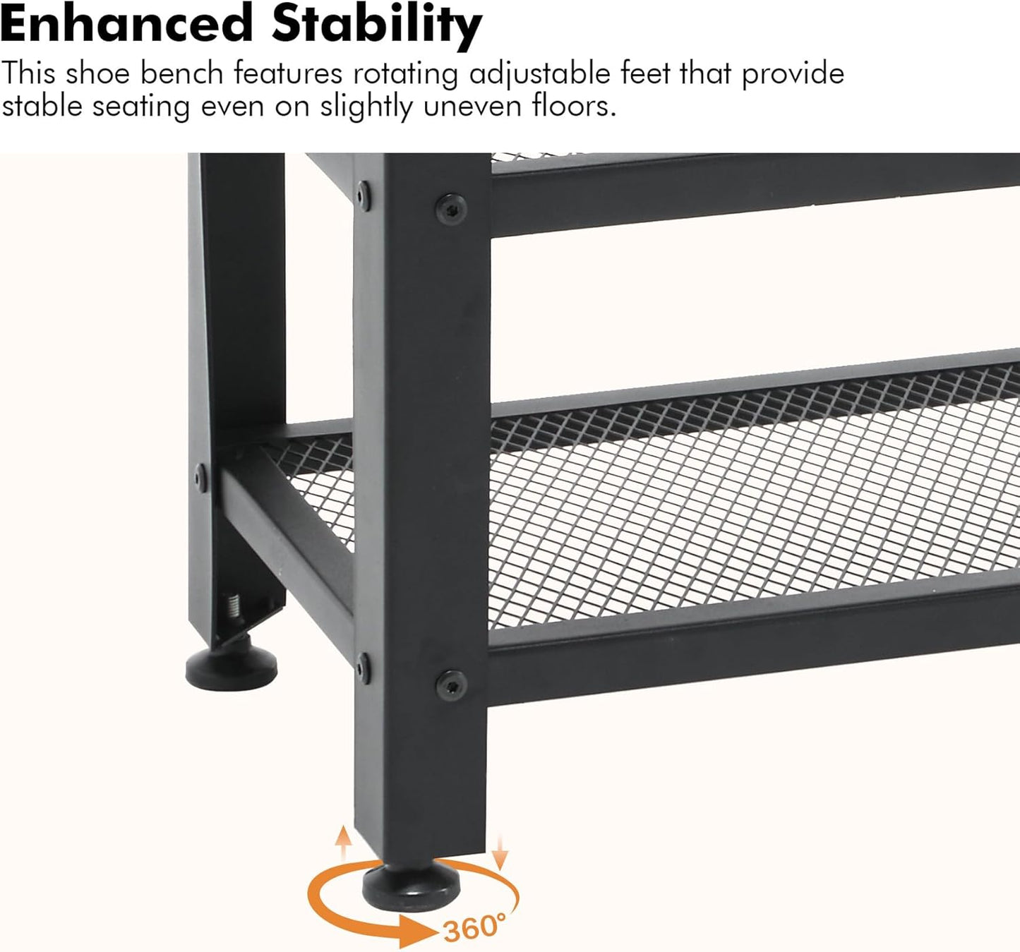 Apicizon 35.5" Shoe Rack Bench, 3-Tier Entryway Bench, with Leather Seat and Metal Frame, Loads 300 lb, Suitable for Living Room, Hallway, Mudroom, Doorway, Black