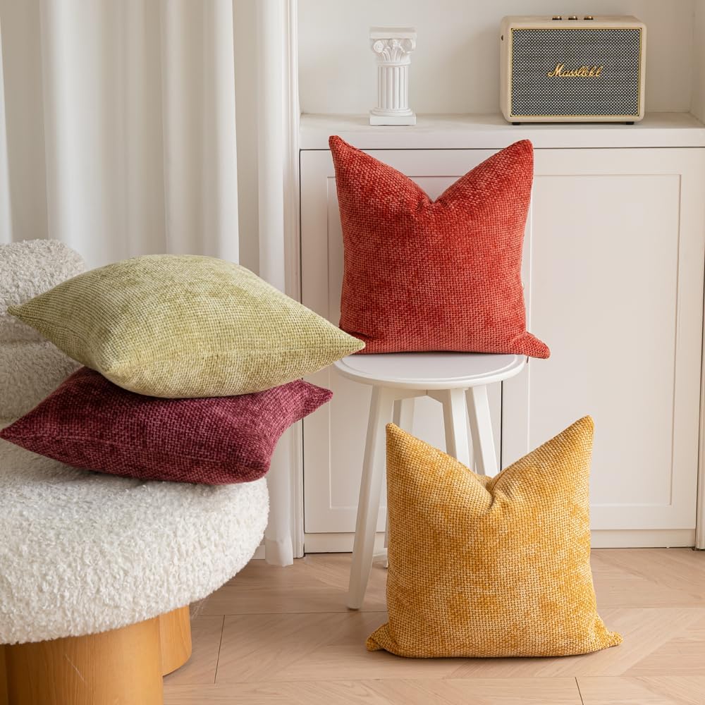 LANANAS Neutral Decorative Throw Pillow Covers 18x18 Inch for Living Room Couch Bed Sofa Farmhouse Boho Home Decor Set of 4 Soft Corduroy Accent Luxury Cushion Cases (Orange Green, 18x18)