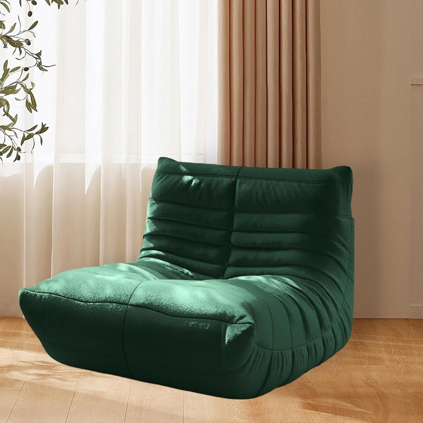 Bean Bag Chair - Memory Foam Bean Bag Chair for Adults, Comfy High-Resilience Single Sofa, Small Space Floor Chair, Chaise Lounge for Living Room, Bedroom (Dark Green, Wrinkles)