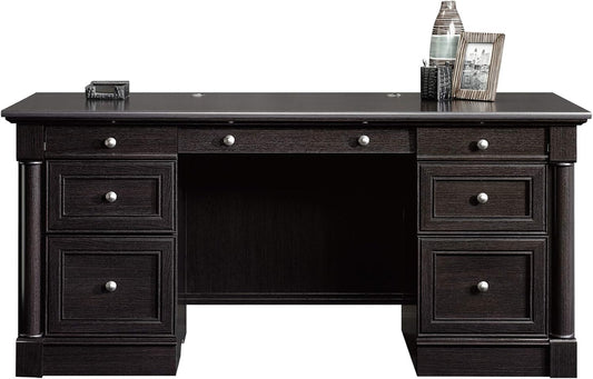 Sauder Palladia Office Desk with Drawers, Executive Desk with File Cabinet Storage, Cable Management, Keyboard Tray, in Wind Oak Finish