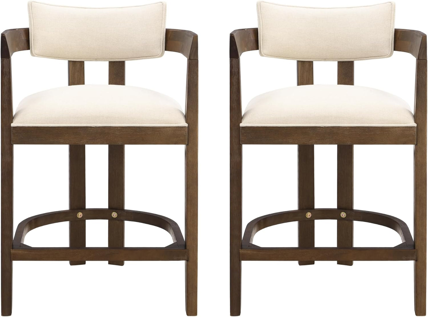 Christopher Knight Home Set of 2 Ryland Modern 26" Counter Height Bar Stools, Fabric Upholstered Counter Stools,Wooden Kitchen Island Armchair with Footrest, Round Backrest, Soft Seating,Beige+Walnut