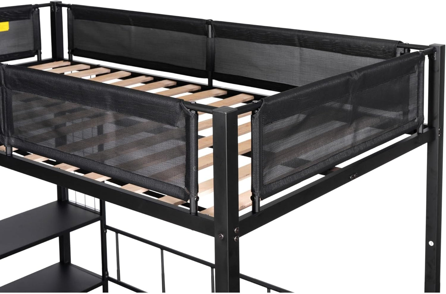 Twin Over Twin Size Bunk Bed with Multiple Storage Shelves & Wardrobe Design,Castle-Shaped Metal Bedframe W/Safety Guardrails & Ladder,for Kids Teens Boys Girls Bedroom