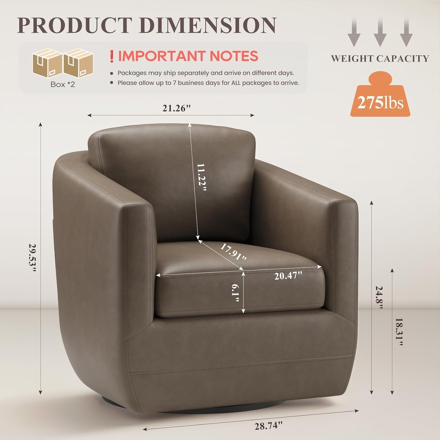 COLAMY 360° Swivel Accent Chair Set of 2 with Pillow - Comfy Living Room Armchair No-Sag Foam & Sturdy Metal Base, Fully Assembled Swivel Accent Single Sofa for Bedroom Living Room, Office, Wolf Grey