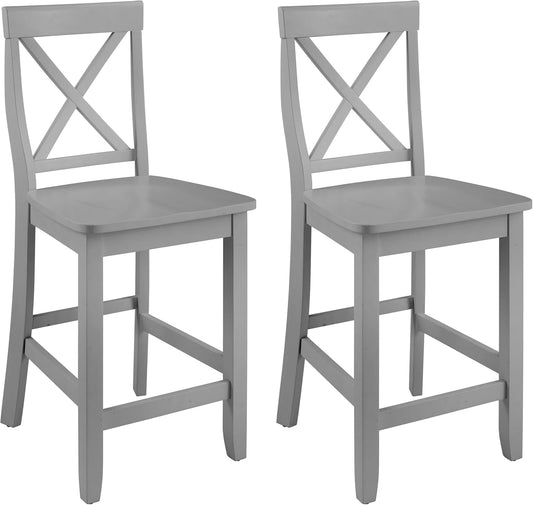 Crosley Furniture X-Back Wood Counter Height Bar Stools Set of 2, Gray, 24-inch
