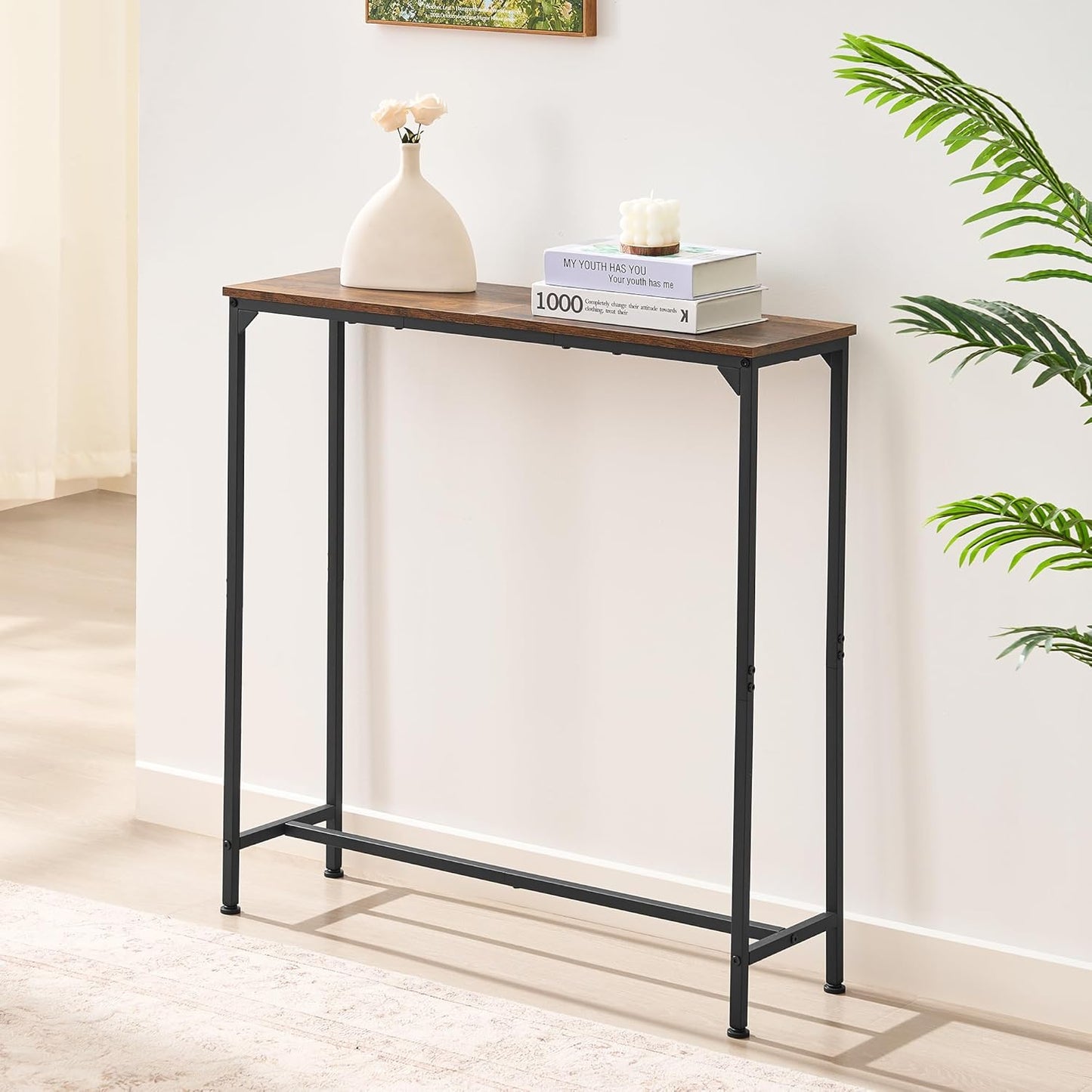 Console Table, Narrow Entryway Table, Thin Sofa Table, Behind Couch Table,for Hallway, Bedroom, Living Room, Foyer, 9.4 x 31.5 x 31.5 Inches, Rustic Brown