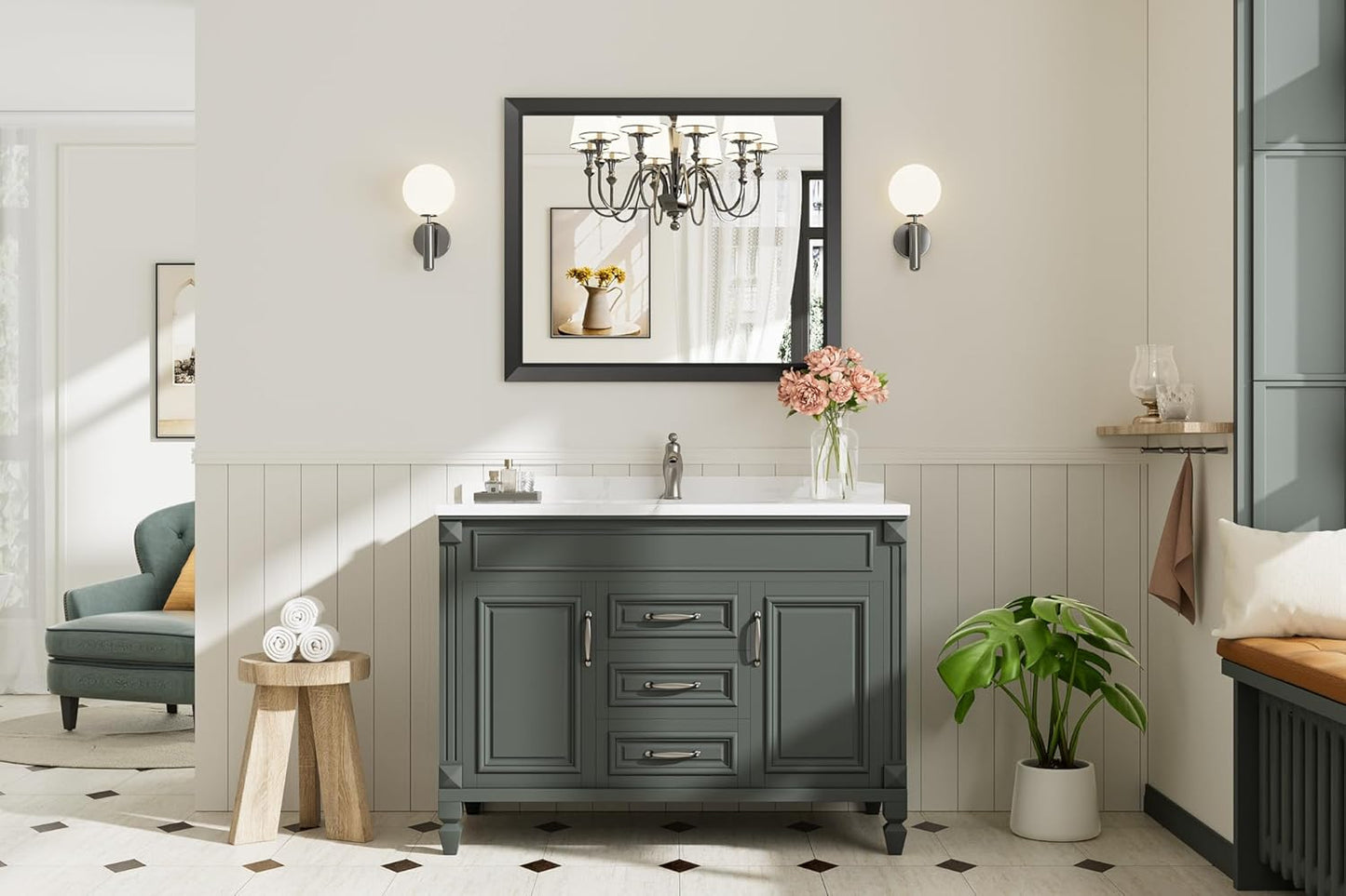 36x30 Inch Black Bathroom Mirror for Wall, Thick Metal Framed Rectangle Mirrors for Over Sink, Bedroom, Living Room, Entryway, Anti-Rust, HD Tempered Glass