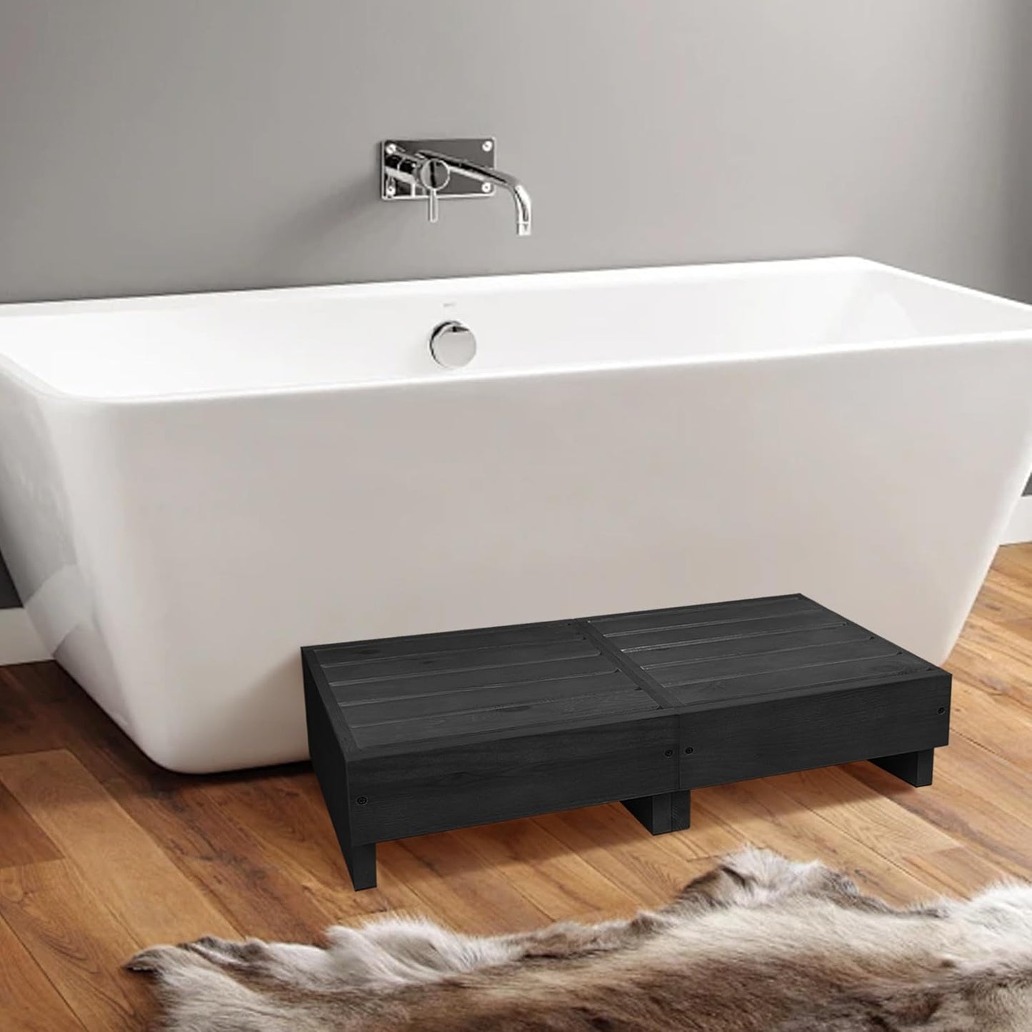 Wooden Step Stool 6” Height, Step Stools for Bed, Bed Steps for High Beds for Adults and Elderly, Step Stool for Bedroom, Kitchen, Living Room, Black