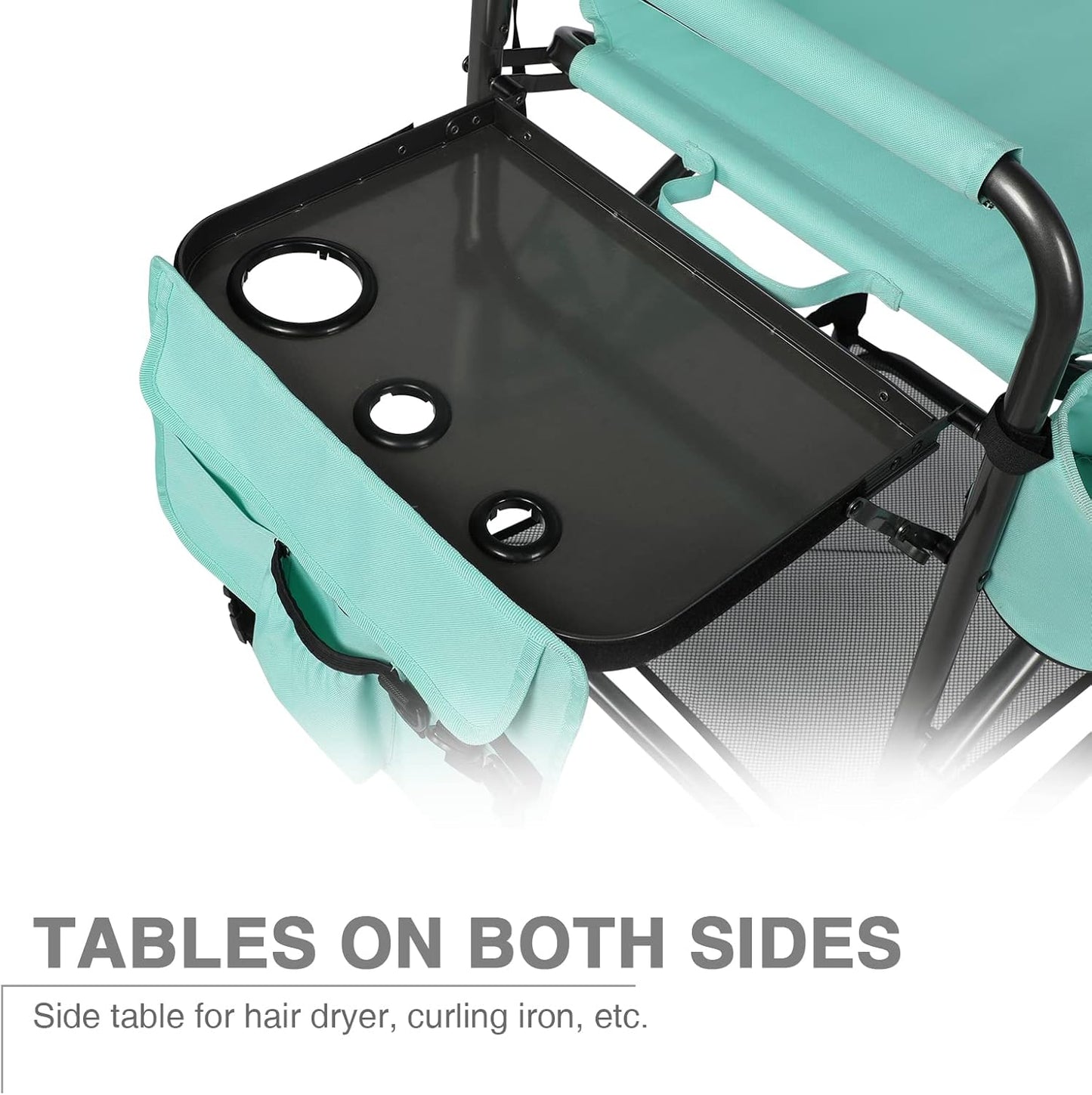 EVER ADVANCED 31" Tall Portable Makeup Artist Chair for Clients Directors Chair with Two Side Tables, Foldable Folding Chair for MUA, Craft Shows, Hair Stylist, Salons, Movie Sets 350LBS Green