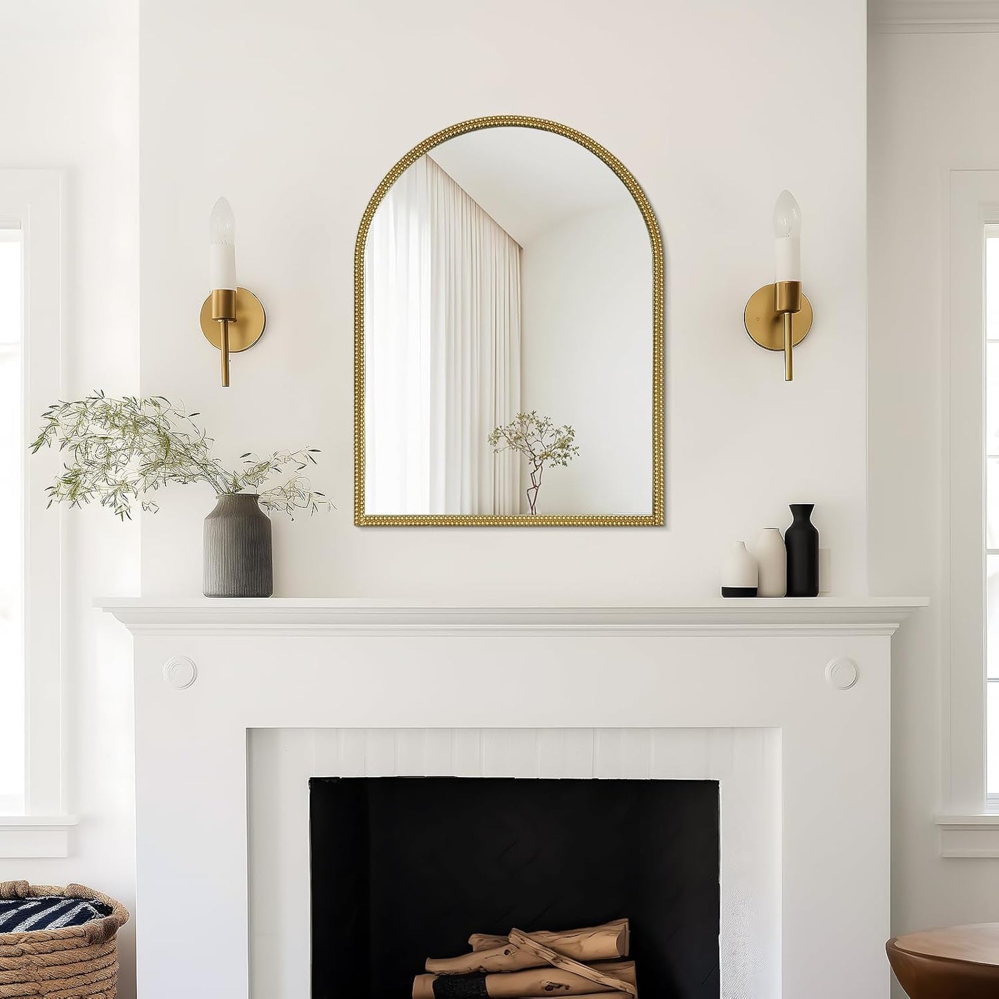 WallBeyond Gold Vintage Mirror for Vanity 24x32 Inch, Gold Antique Mirror with Ornate Beaded Frame for Bathroom, Living Room, Fireplace, Entryway