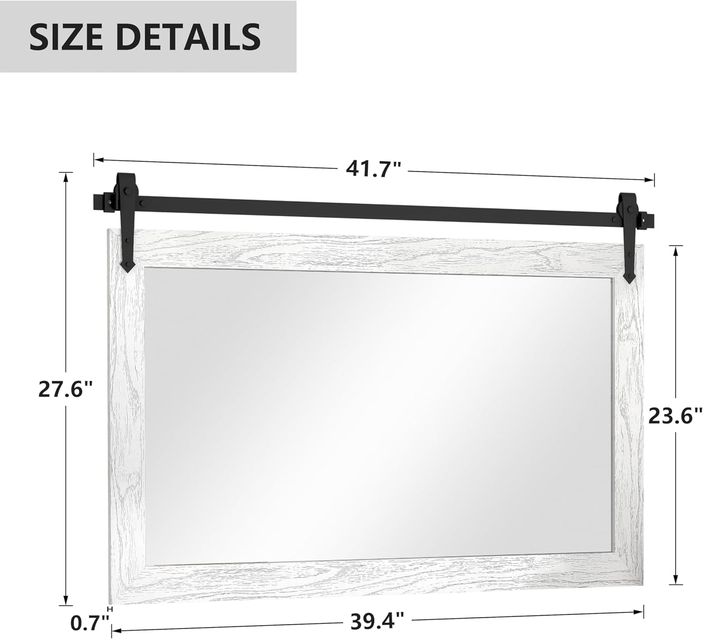 Farmhouse Mirror 42”x28” White Rustic Mirror for Wall Vanity Mirrors Barn Door Style Decor Bathroom Living Room Entryway Bedroom Mirrors