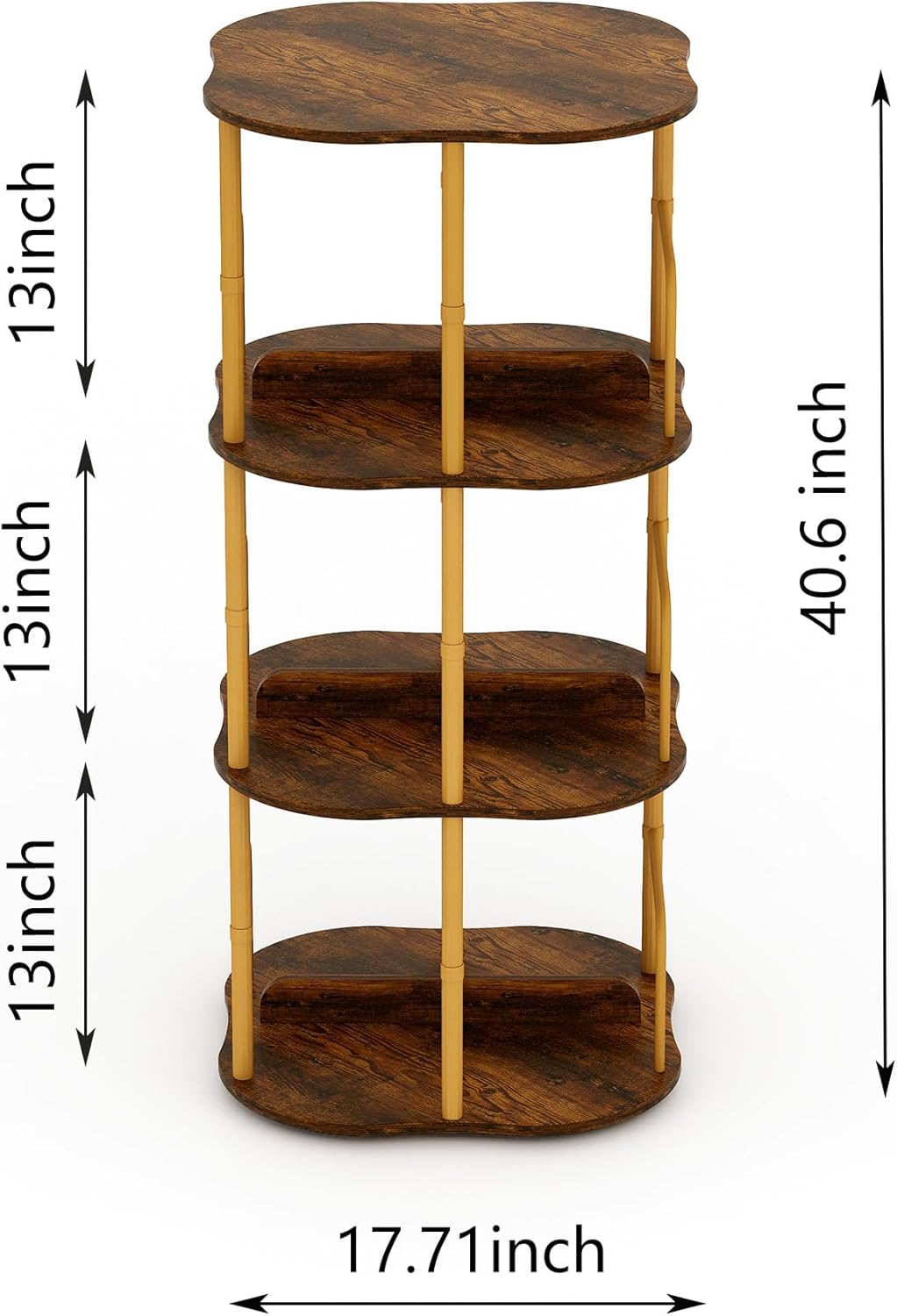 3-Tier Rotating Bookshelf, 360 ° Display Stackable Spinning Bookshelf Tower, Narrow Space Saving Tall Floor Standing Swivel Bookcase Corner Organizer for Bedroom, Living Room, Gold