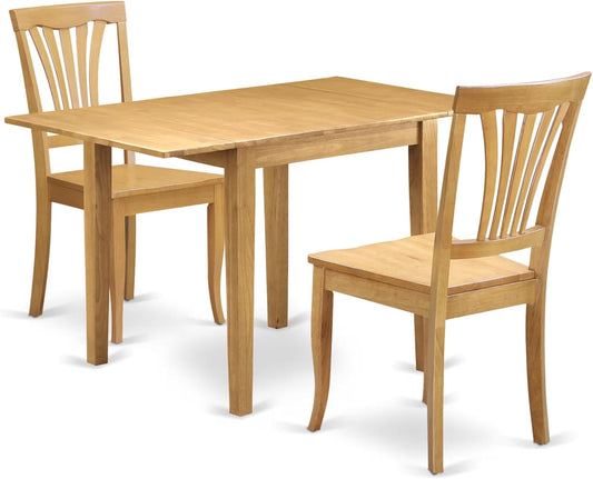 East West Furniture NDAV3-OAK-W 3 Piece Kitchen Table & Chairs Set Contains a Rectangle Dining Table with Dropleaf and 2 Dining Room Chairs, 30x48 Inch, Oak