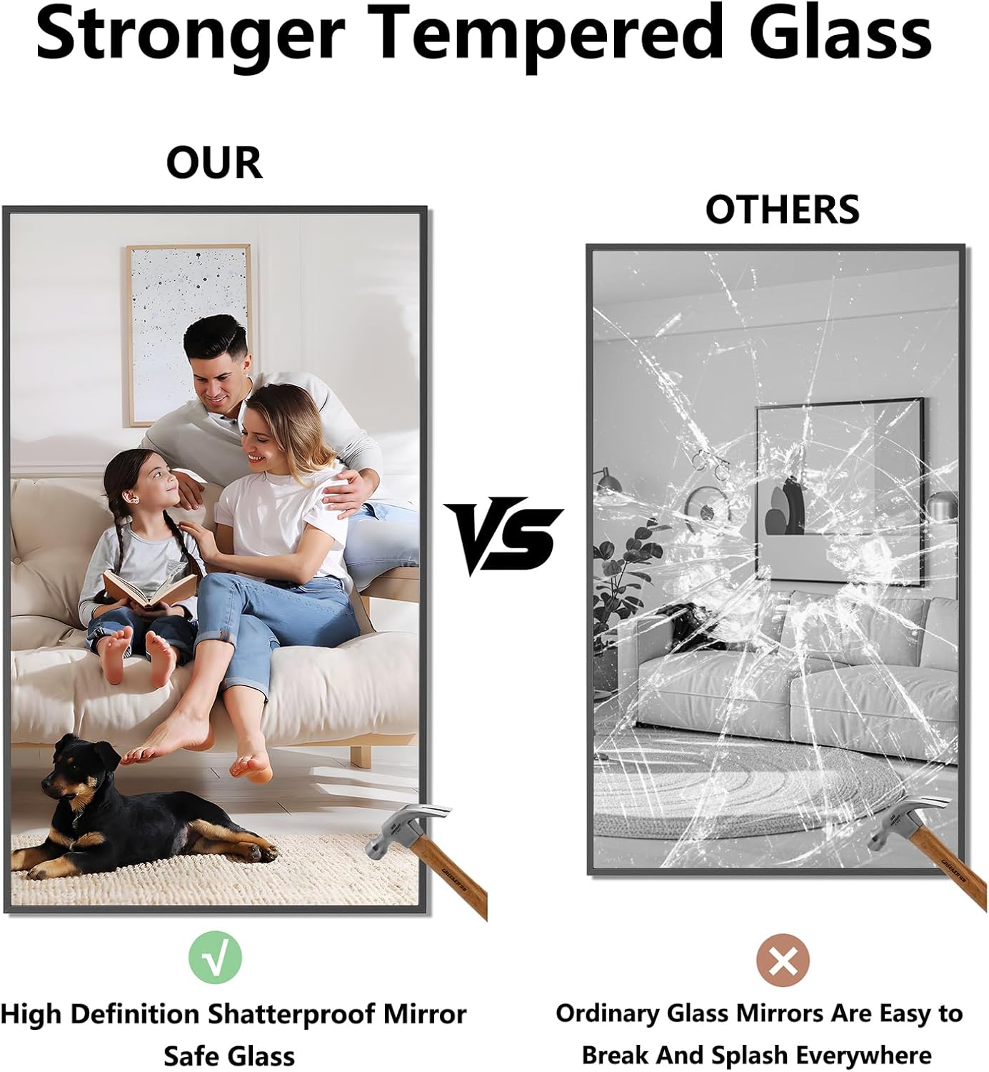 Bathroom Mirror 36x60 Black Bathroom Wall-Mounted Mirrors, Modern Vanity Mirror for Bedroom, Living Room, Aluminum Alloy Frame Allow to Hang Horizontally or Vertically