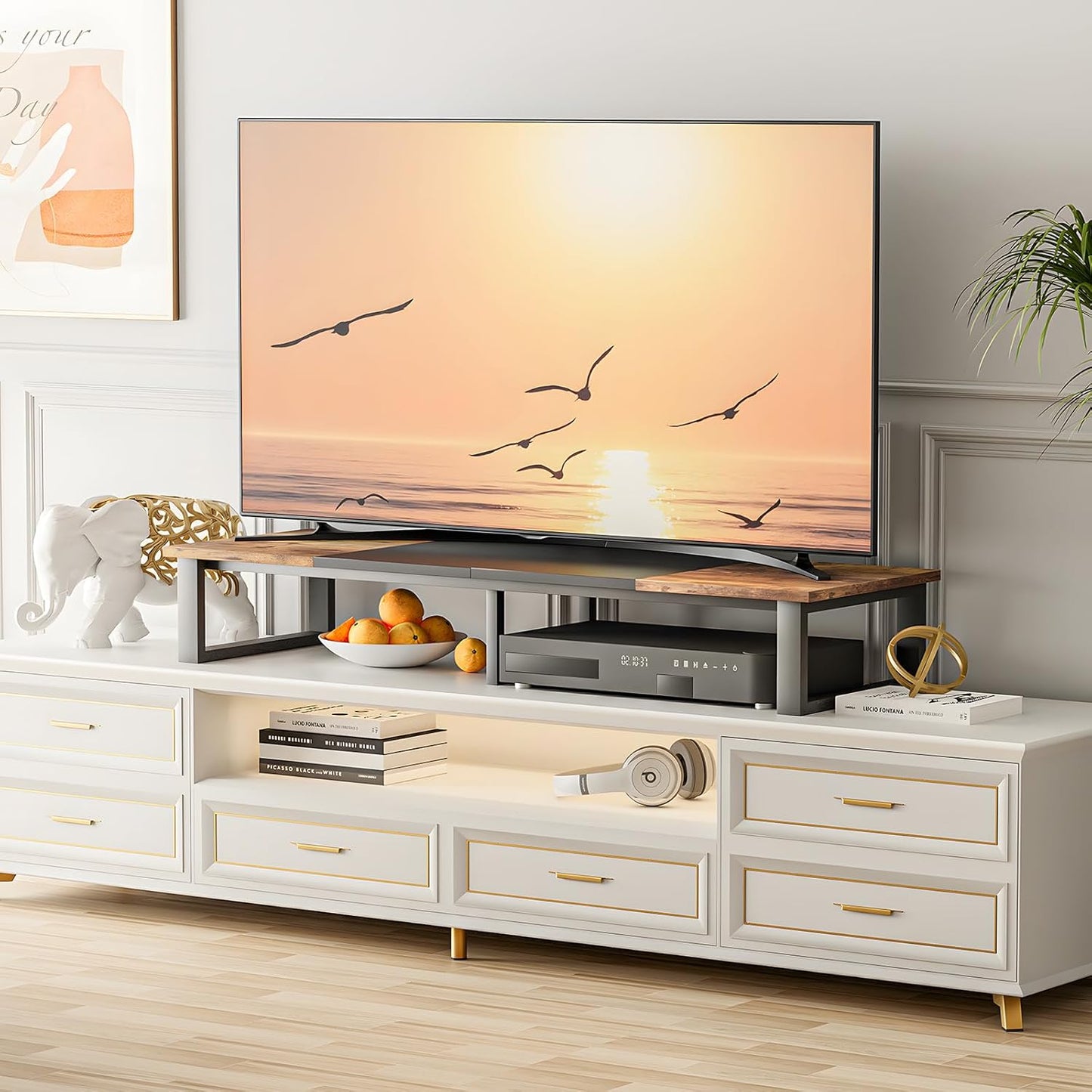 aboxoo 47" TV Riser for 32-60 inch TV, TV Riser Stand Shelf, Tabletop TV Stand Riser, Computer Monitor Table for Home Living Room, Study Office (Brown)