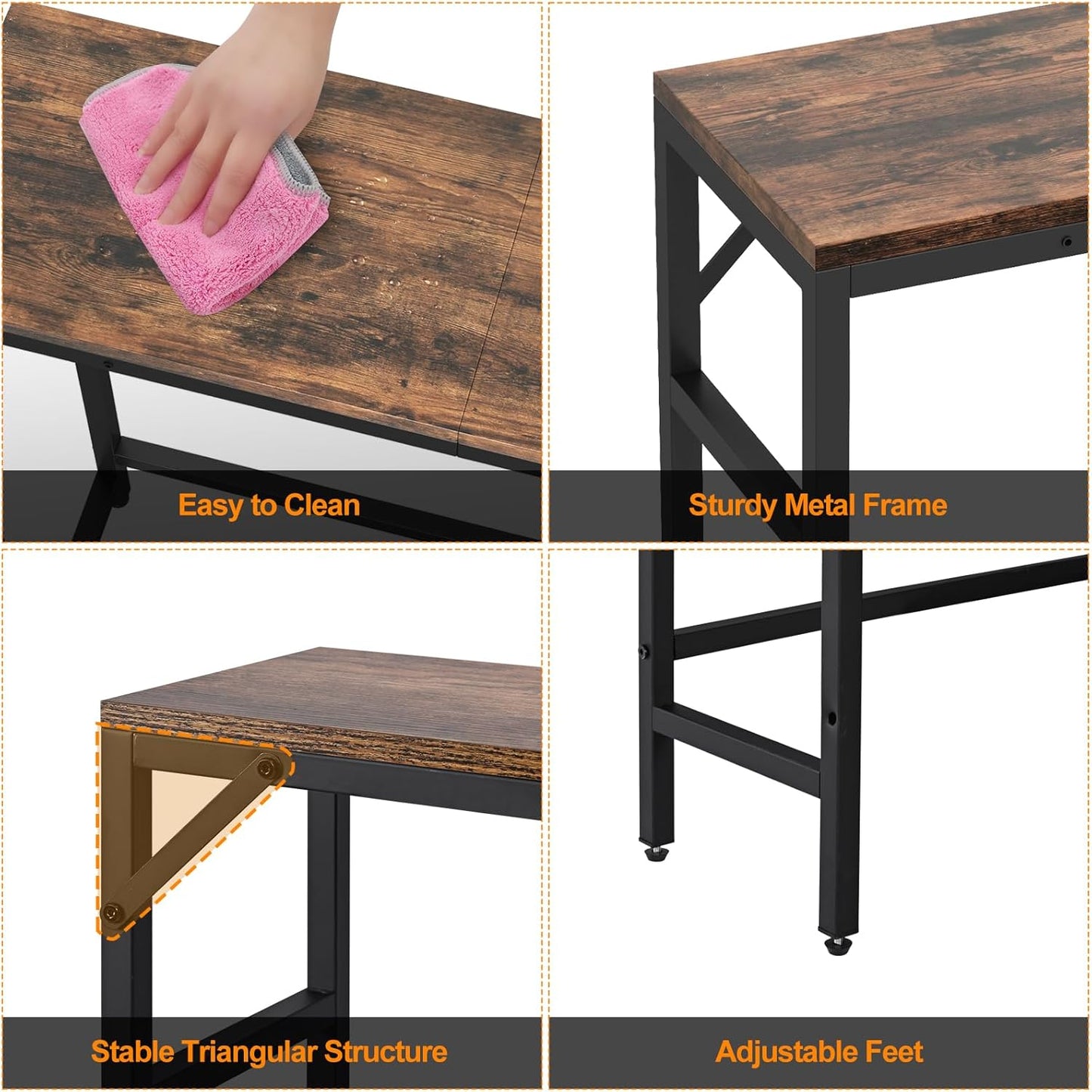 Narrow Console Table, 29.5" Entryway Table with 2 Support Bar, Thin Sofa Table, Small Couch Table, Display Table, Side Tables for Living Room, Hallway, Bedroom, Rustic Brown