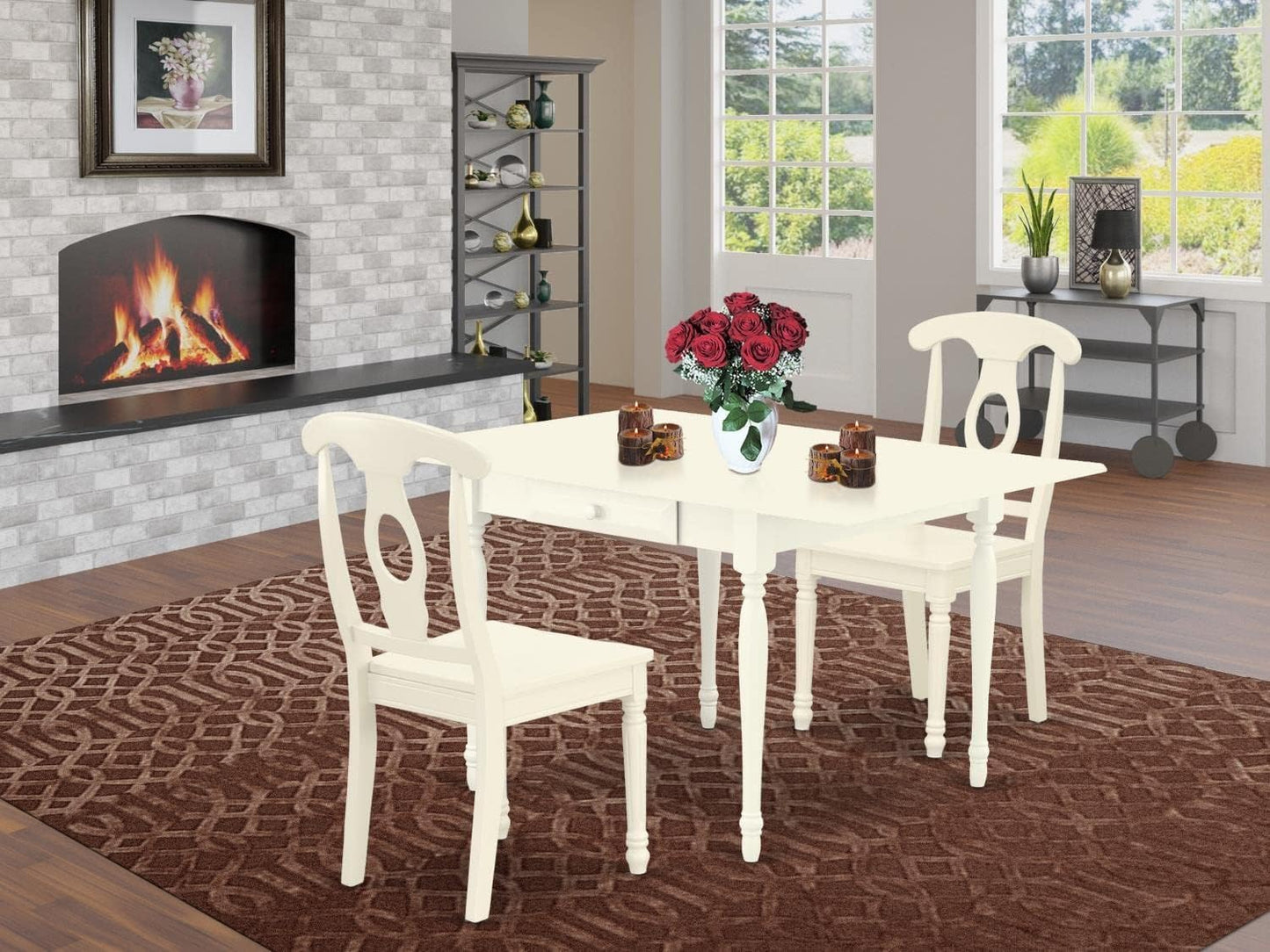 East West Furniture MZKE3-LWH-W 3 Piece Kitchen Table & Chairs Set Contains a Rectangle Dining Table with Dropleaf and 2 Dining Room Chairs, 36x54 Inch, Linen White