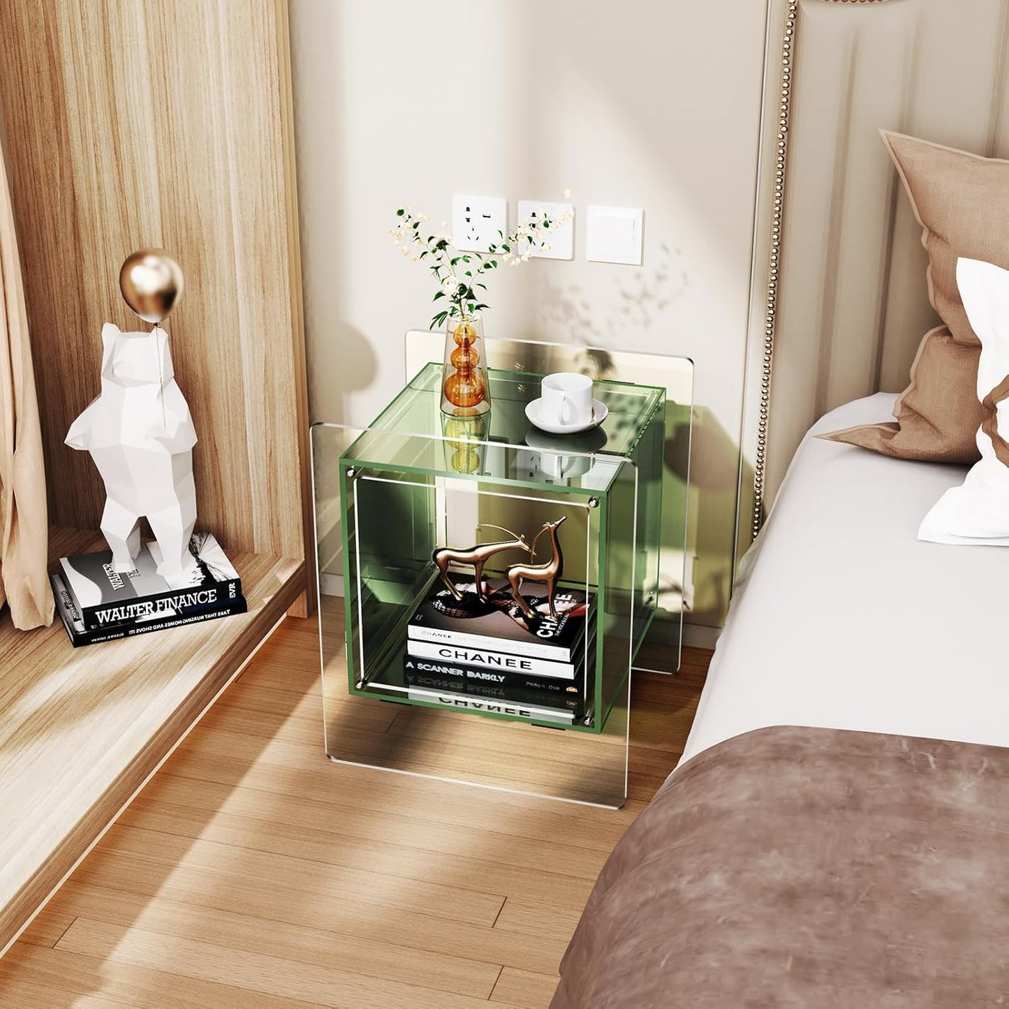 Acrylic Nightstand, Bedside Table for Bedroom, Side Table, Record Player Stand, 18'' x 15.7'' x 21.6'', Green